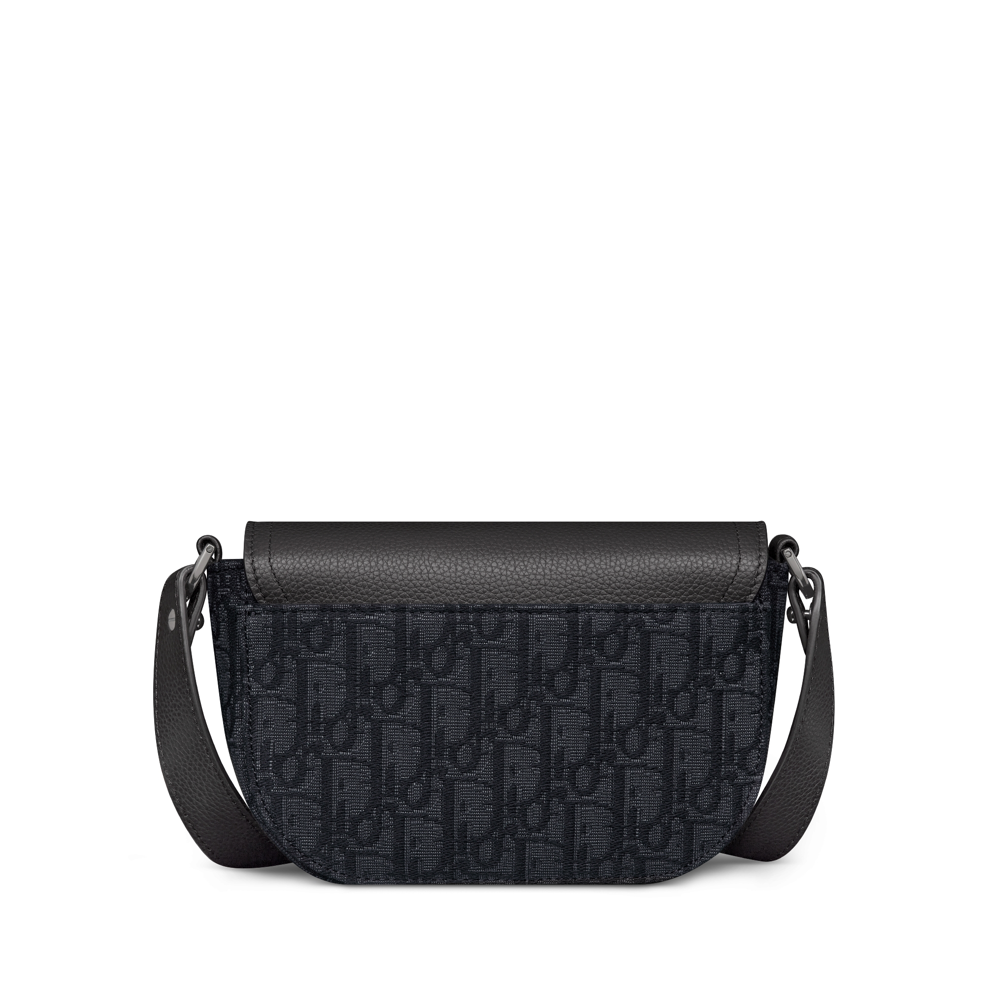 Mini Saddle-schoudertas met flap Zwarte Dior Oblique-jacquard en zwart generfd kalfsleer E08