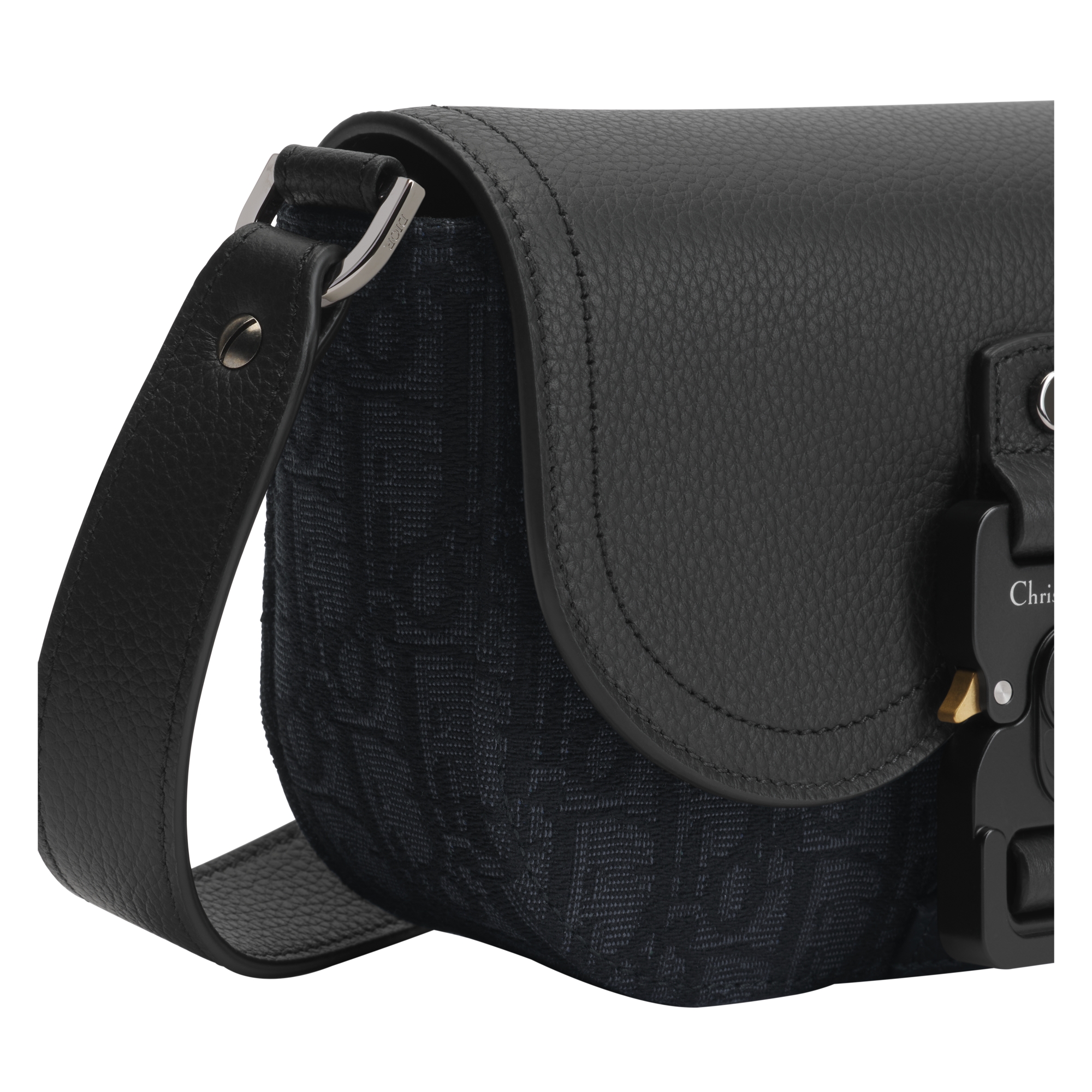 Mini Saddle Messenger Bag with Flap Black Dior Oblique Jacquard and Black Grained Calfskin E09