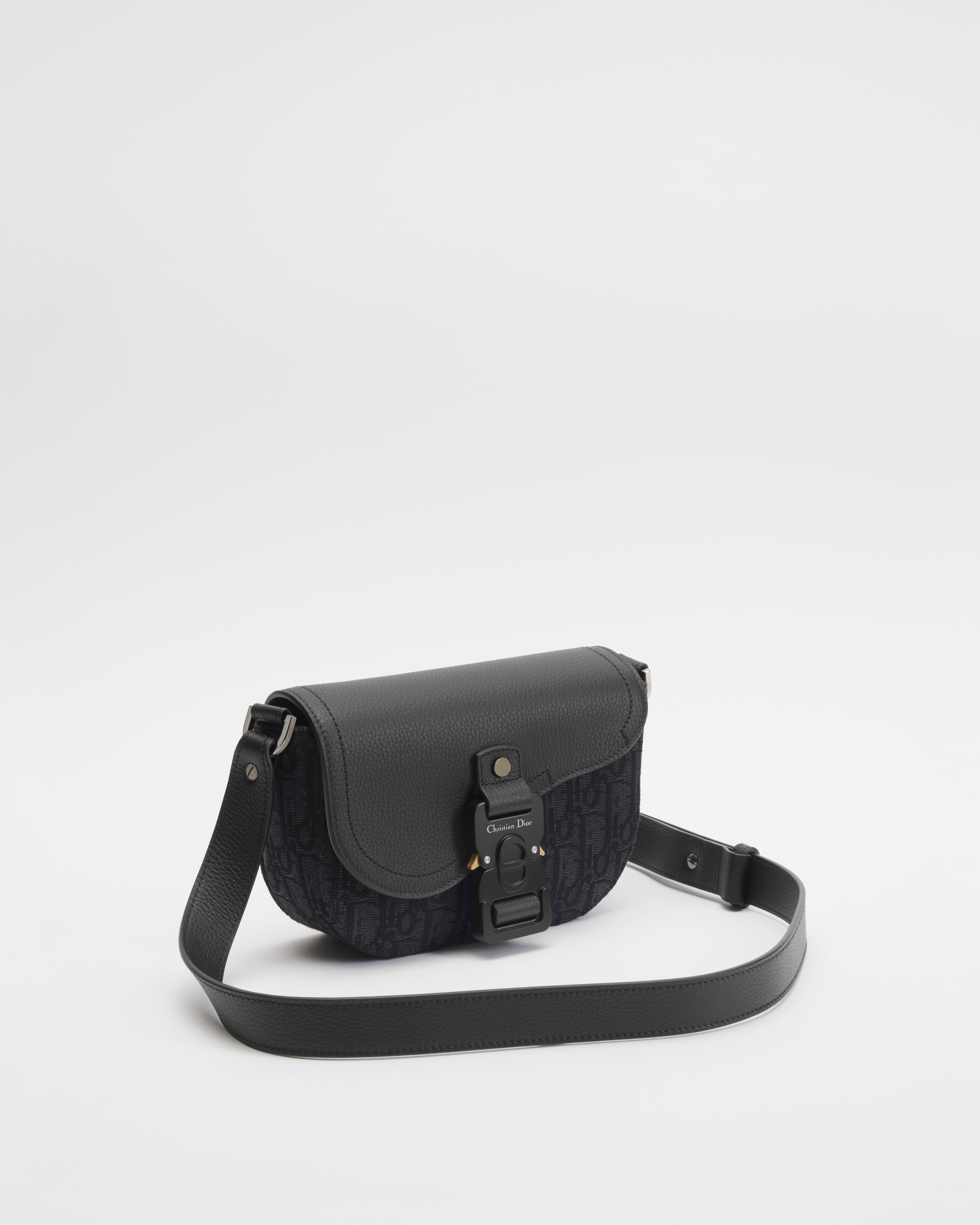 Borsa a tracolla mini Saddle con pattina Jacquard Dior Oblique e pelle di vitello granulata neri E03