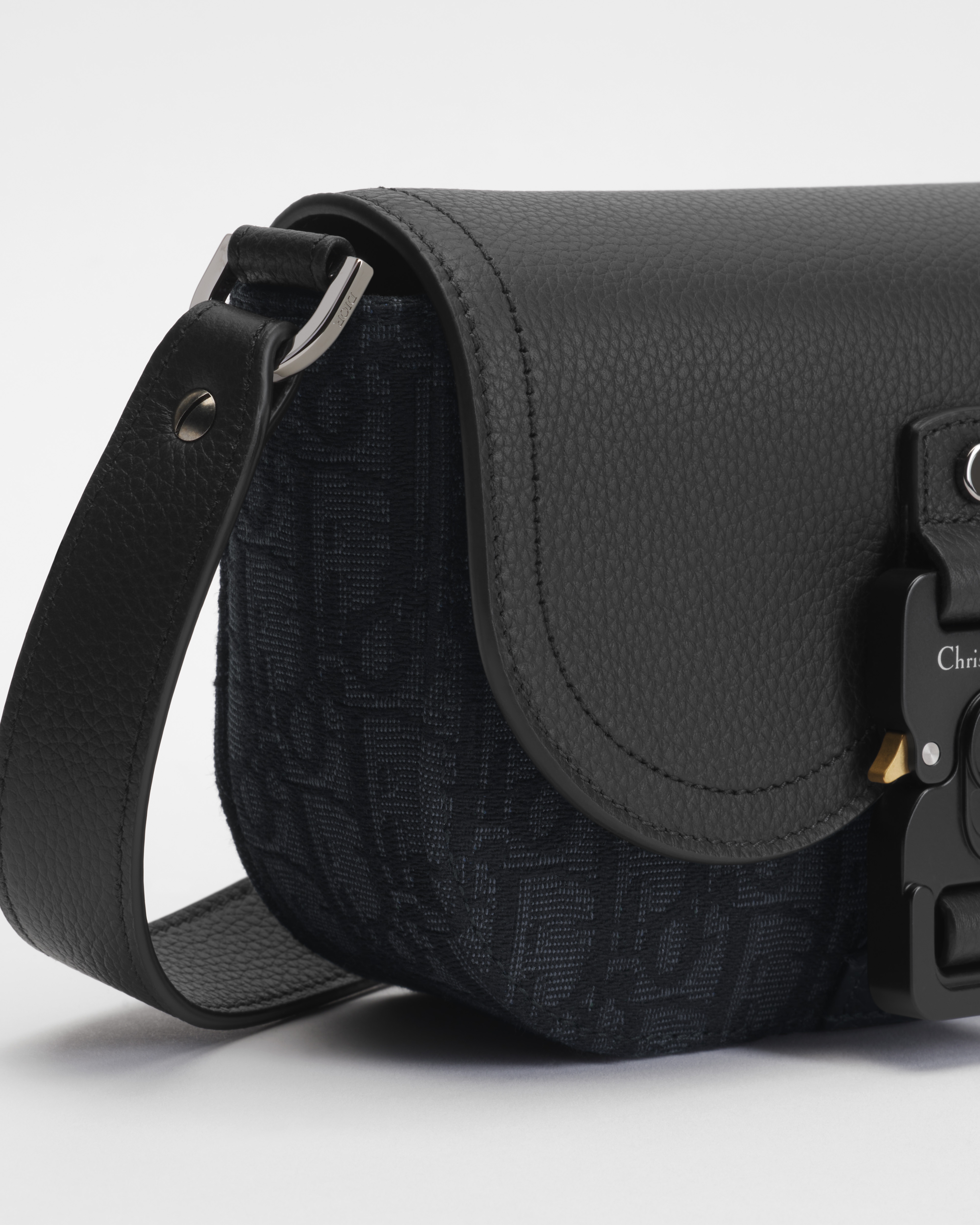 Mini Saddle Messenger Bag with Flap Black Dior Oblique Jacquard and Black Grained Calfskin E09