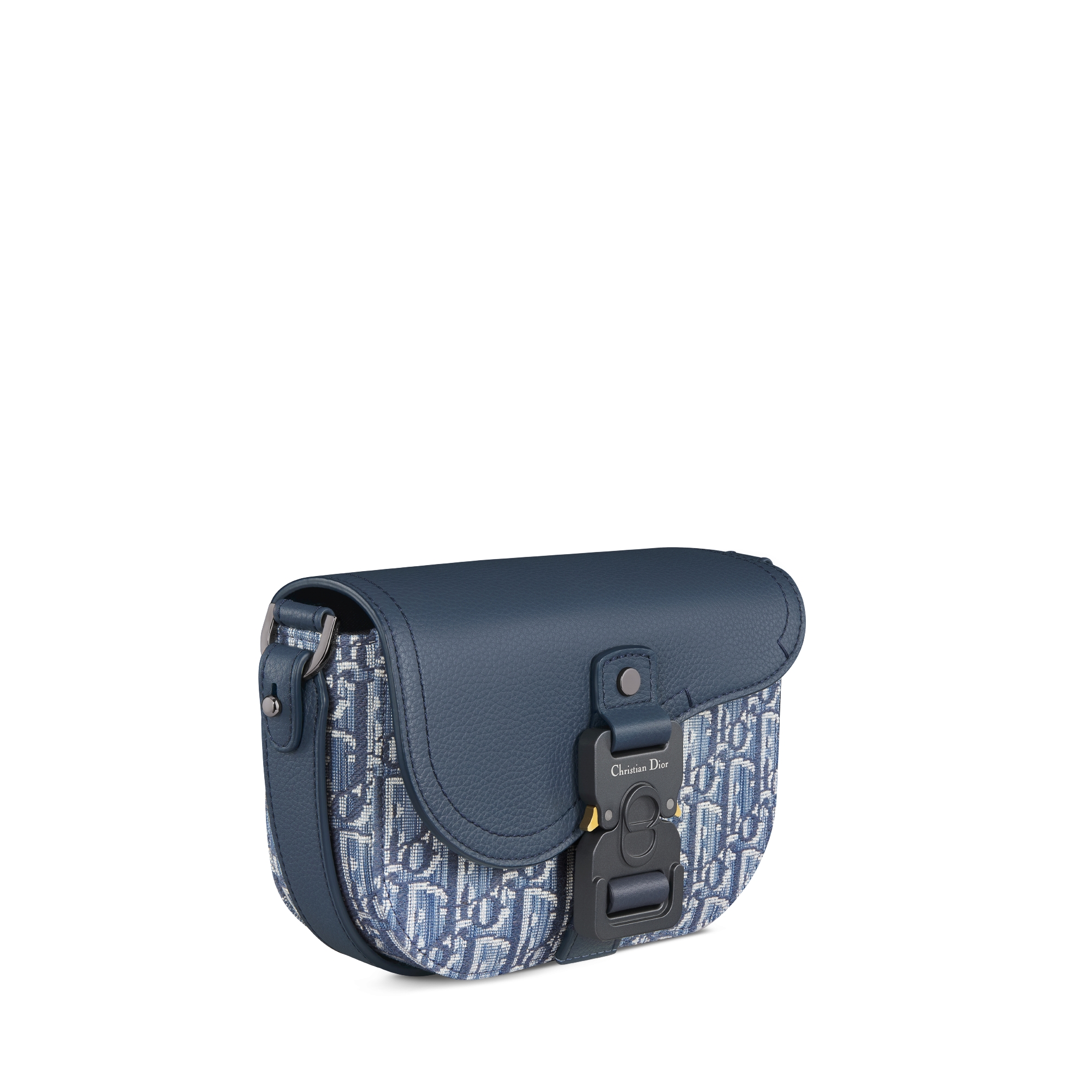 Mini Saddle Messenger Bag with Flap Blue Dior Oblique Jacquard and Blue Grained Calfskin E03