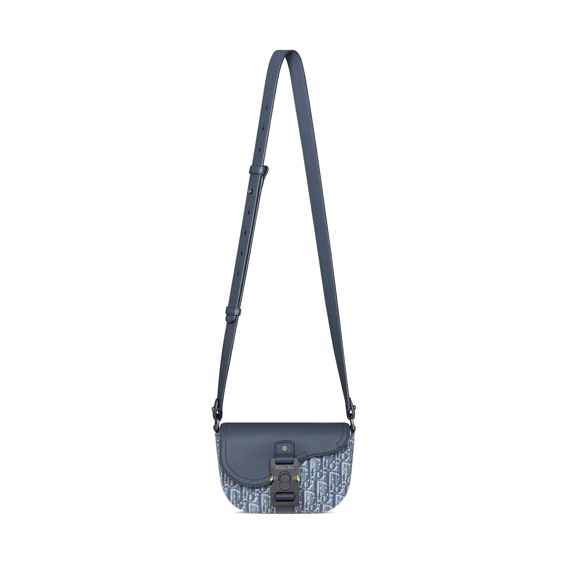Mini Saddle Messenger Bag with Flap Blue Dior Oblique Jacquard and Blue Grained Calfskin E07