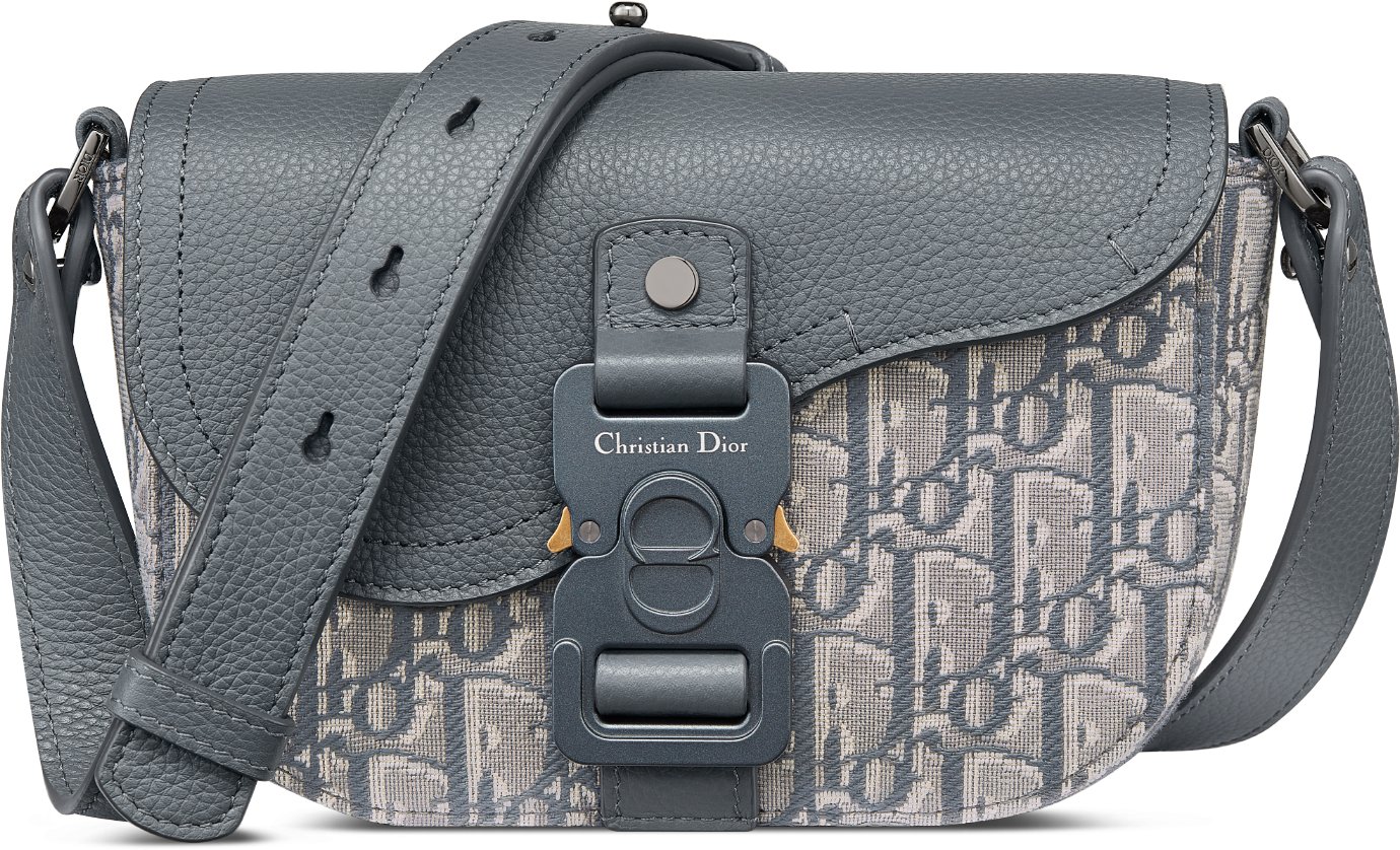 DIOR Mini Saddle Messenger Bag With Flap Beige And Black Dior Oblique Jacquard With Black Grained Calfskin Men