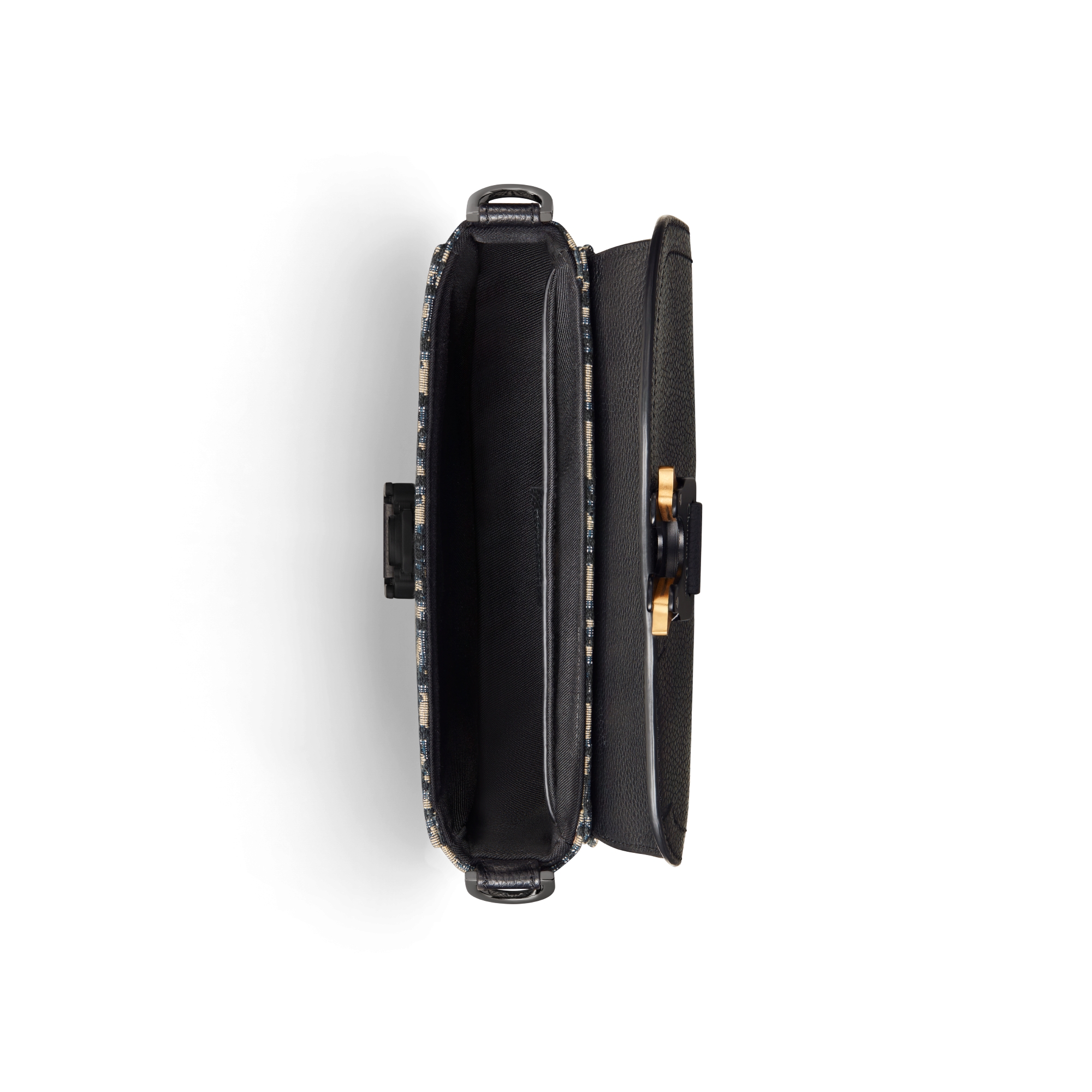 迷你 Saddle 翻蓋郵差袋 米色和黑色 Dior Oblique 圖案緹花及黑色顆粒小牛皮 E06