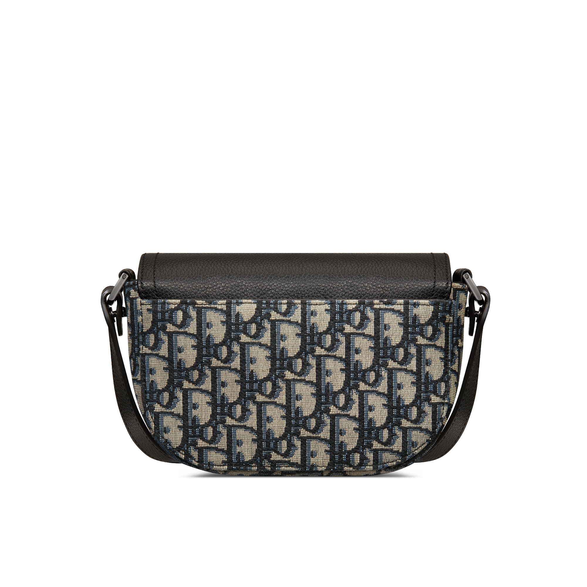 迷你 Saddle 翻蓋郵差袋 米色和黑色 Dior Oblique 圖案緹花及黑色顆粒小牛皮 E08