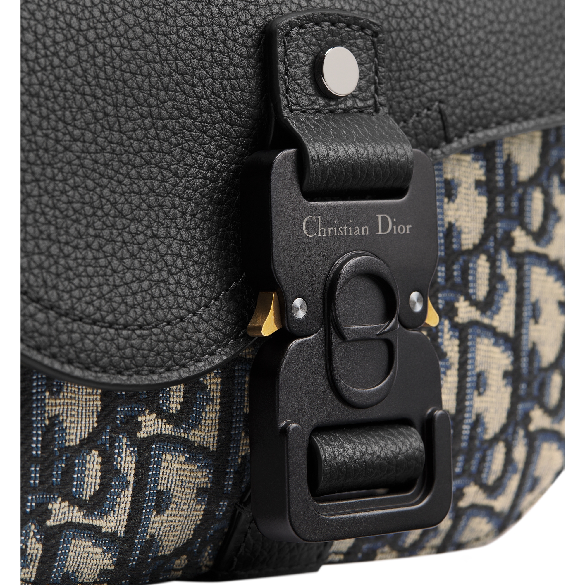 Mini Saddle Messenger Bag with Flap Beige and Black Dior Oblique Jacquard with Black Grained Calfskin E11
