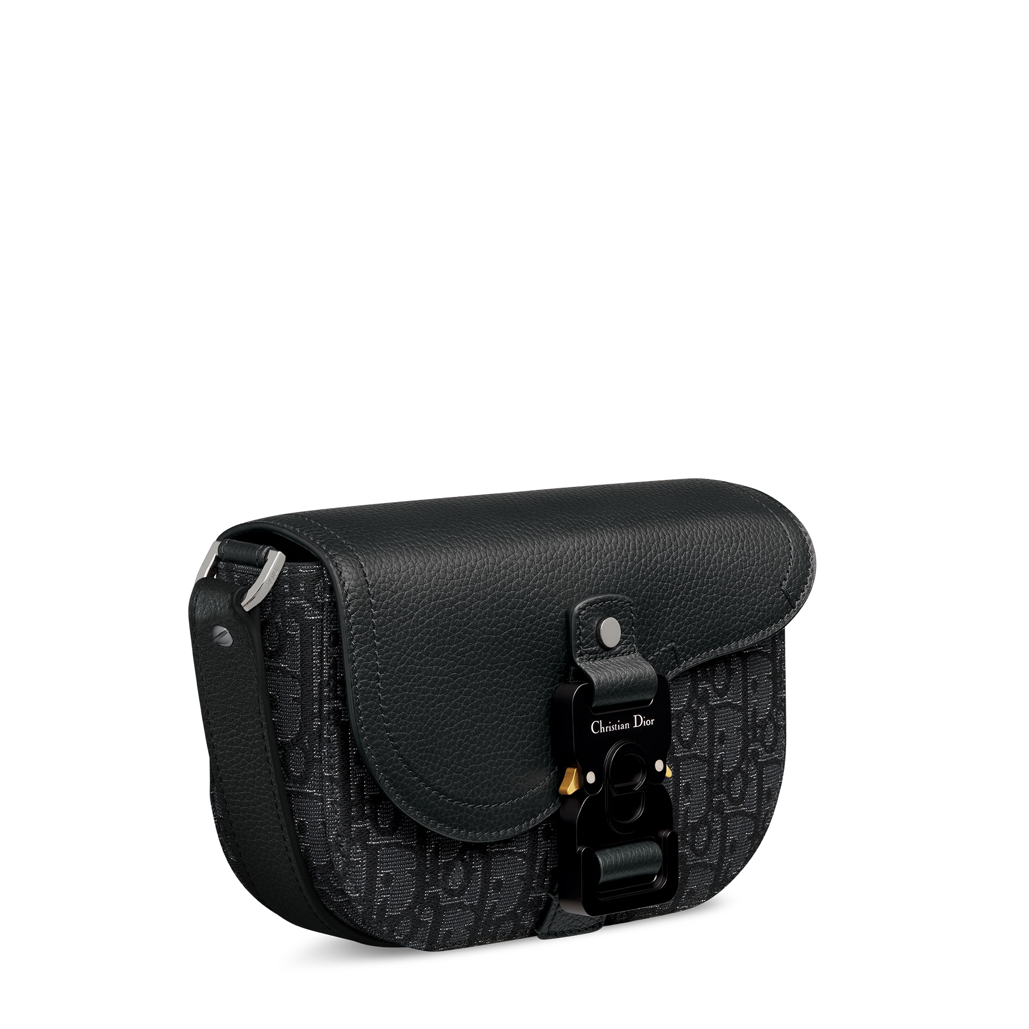 Mini Saddle Messenger Bag with Flap Black Jacquard with Silver-Tone Metallic Dior Oblique and Black Grained Calfskin E03