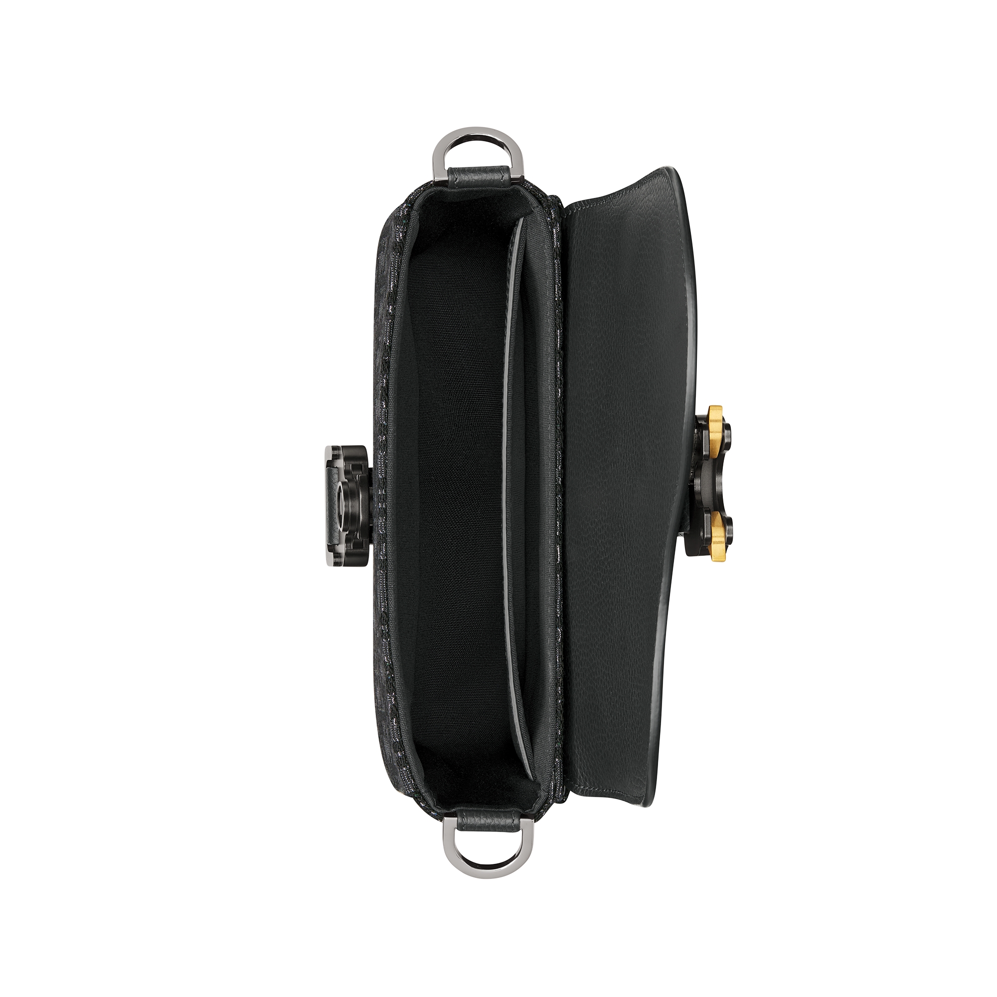 Mini Saddle Messenger Bag with Flap Black Jacquard with Silver-Tone Metallic Dior Oblique and Black Grained Calfskin E06