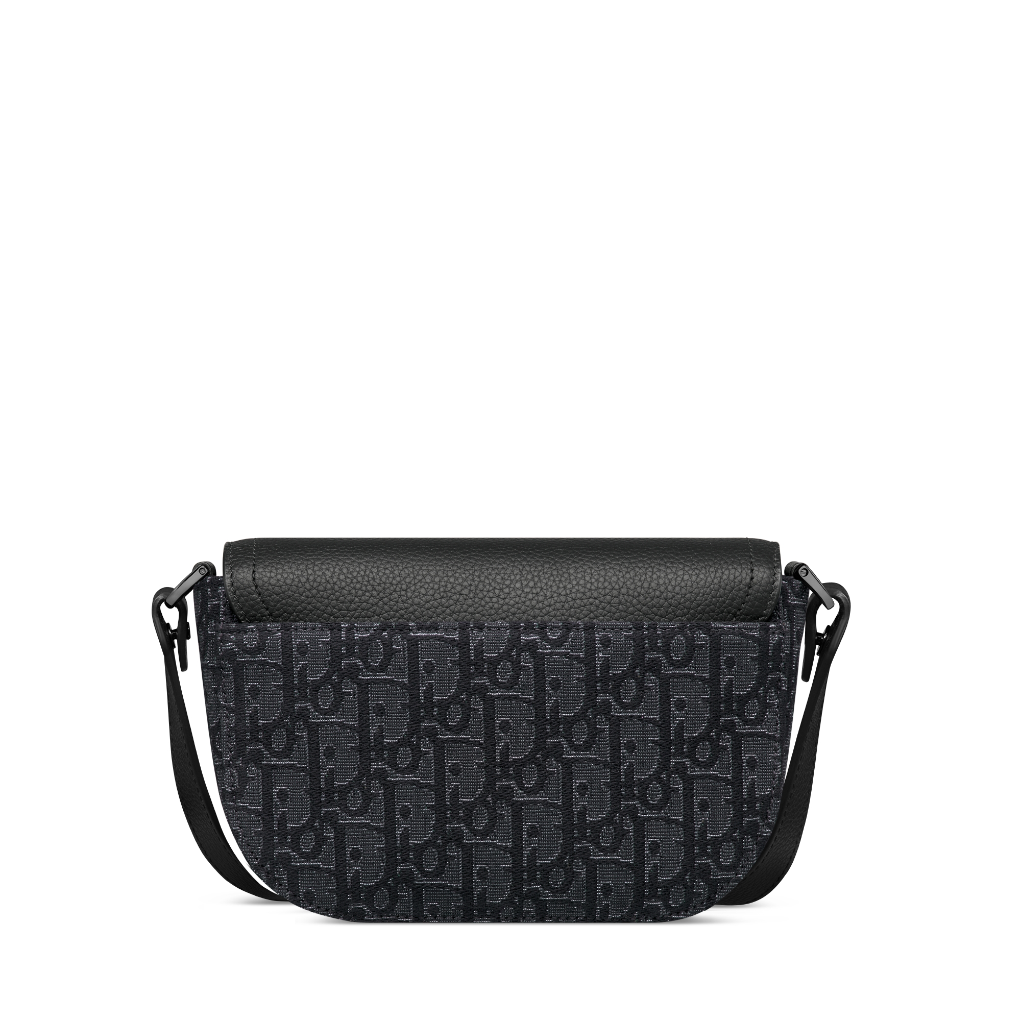 Saddle 迷你翻蓋郵差包 銀色金屬 Dior Oblique 緹花和黑色粒面小牛皮 E08