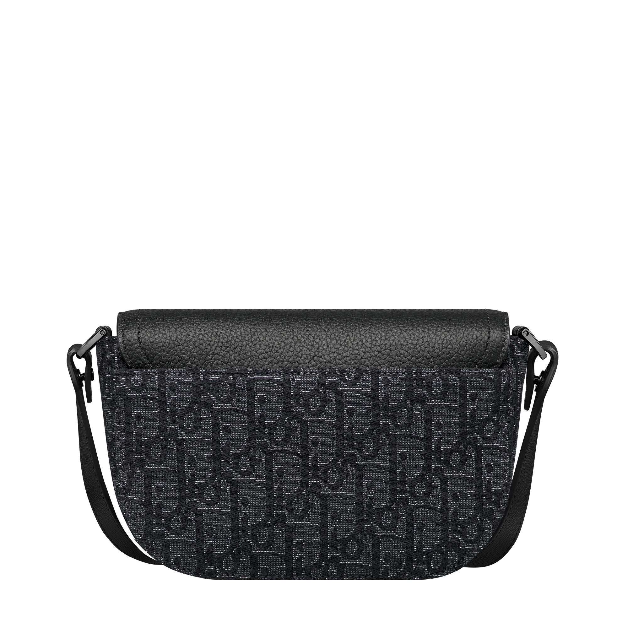 Mini Saddle Messenger Bag with Flap Black Jacquard with Silver-Tone Metallic Dior Oblique and Black Grained Calfskin E08