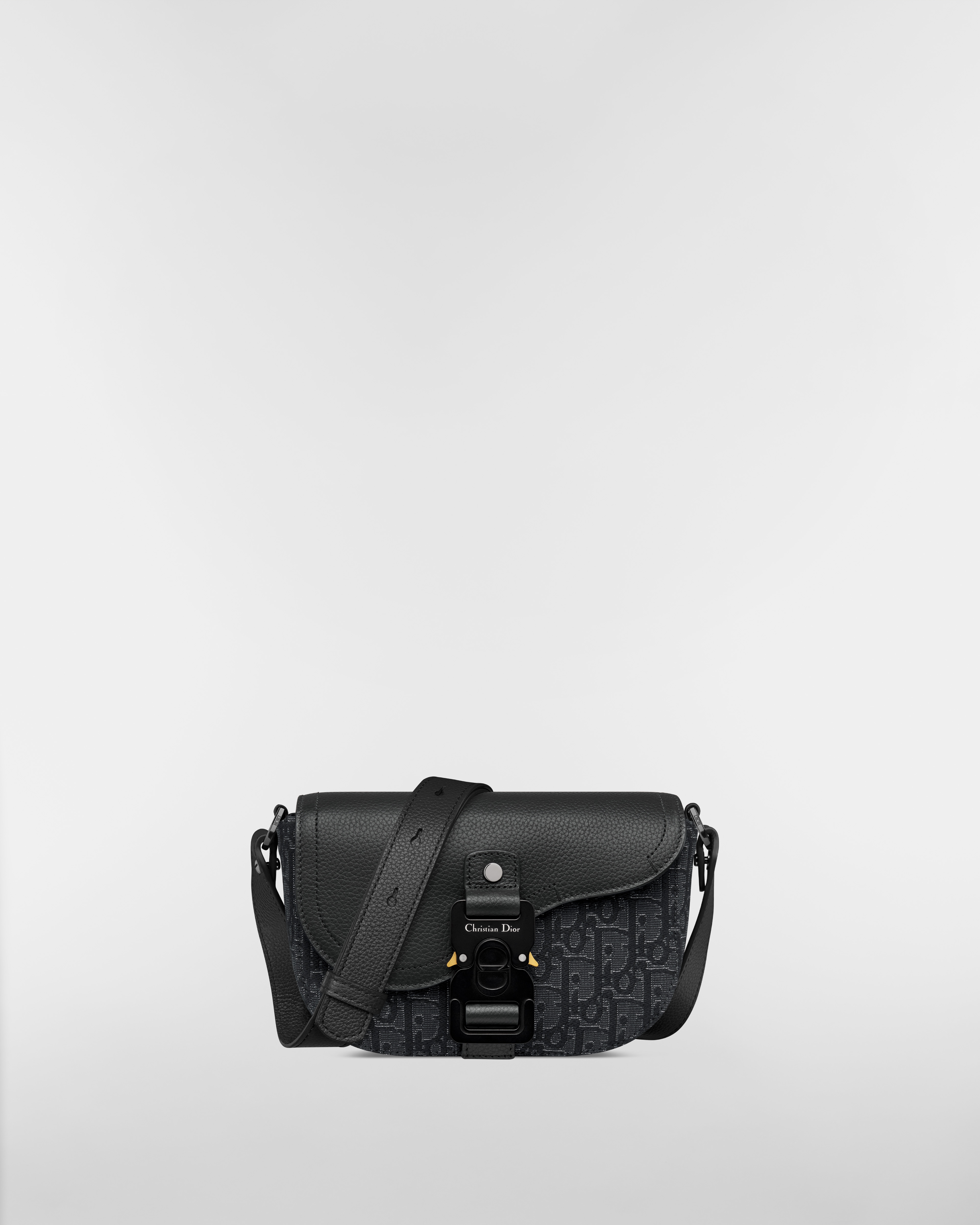 Mini Saddle Messenger Bag with Flap Black Jacquard with Silver-Tone Metallic Dior Oblique and Black Grained Calfskin E01
