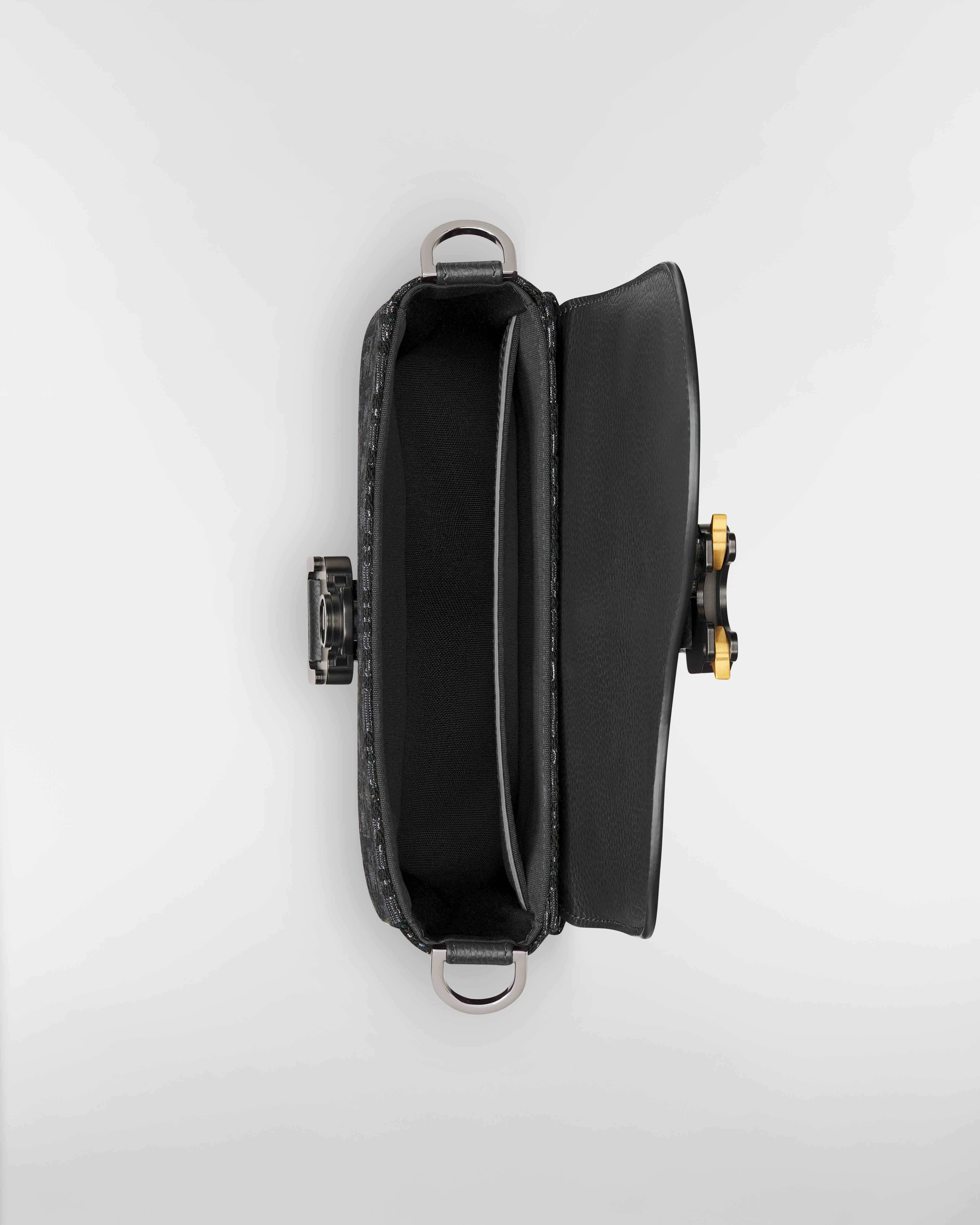 Mini Saddle Messenger Bag with Flap Black Jacquard with Silver-Tone Metallic Dior Oblique and Black Grained Calfskin E06