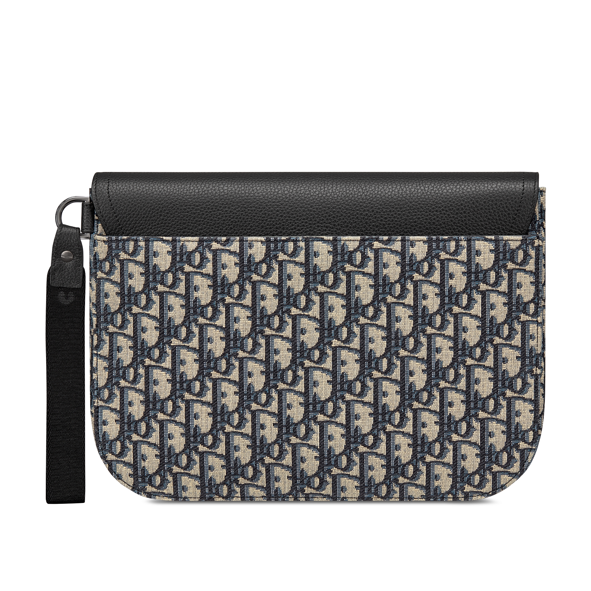 Pochette A5 Saddle Toile jacquard Dior Oblique beige et noir et cuir de veau grainé noir E08