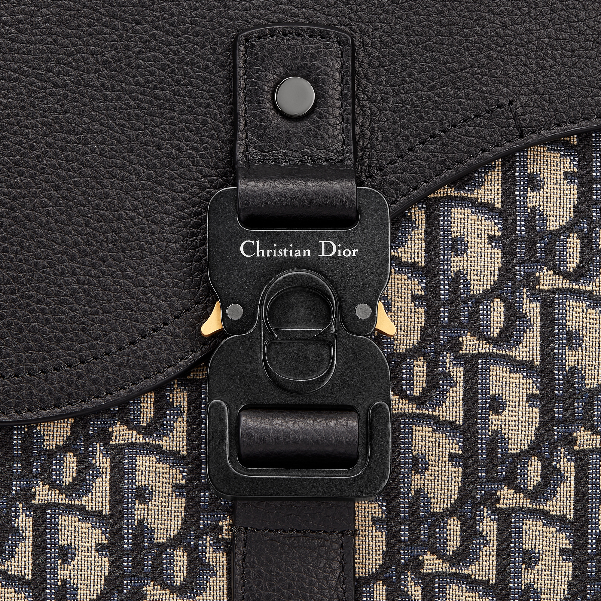 Pochette A5 Saddle Toile jacquard Dior Oblique beige et noir et cuir de veau grainé noir E09