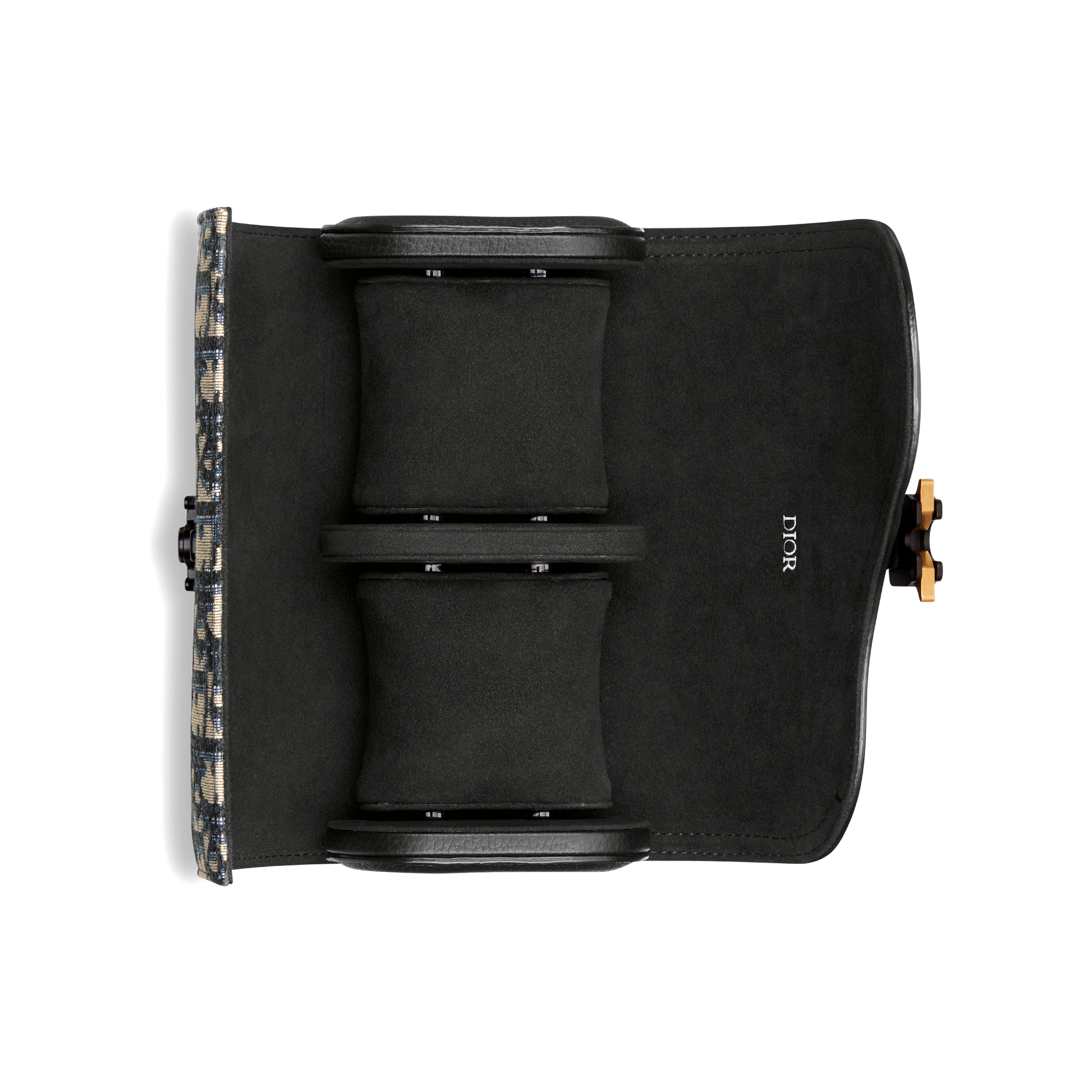 Saddle Watch Roll Beige and Black Dior Oblique Jacquard with Black Grained Calfskin E06