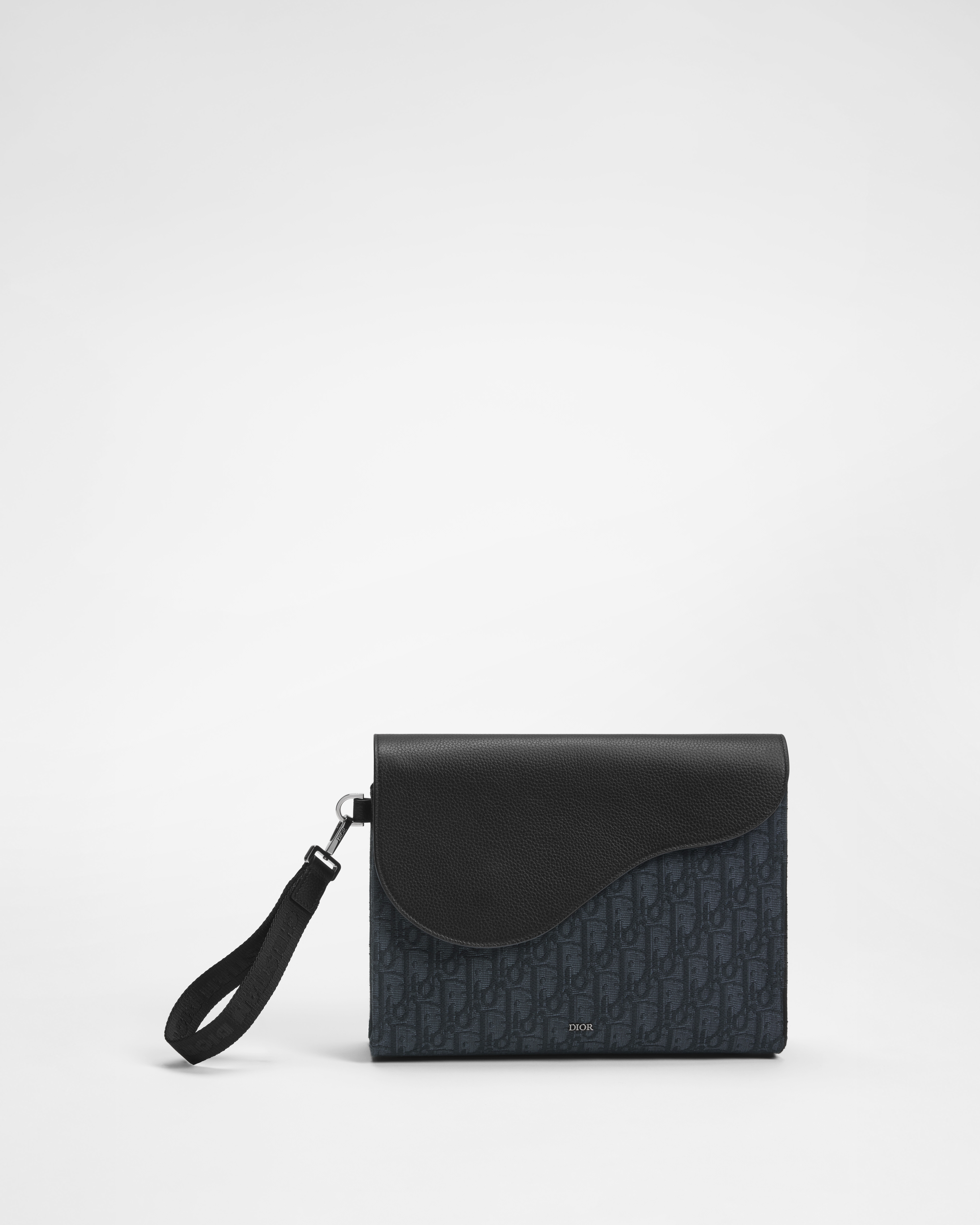 Saddle A5 Triangle Pouch Black Dior Oblique Jacquard and Black Grained Calfskin E01