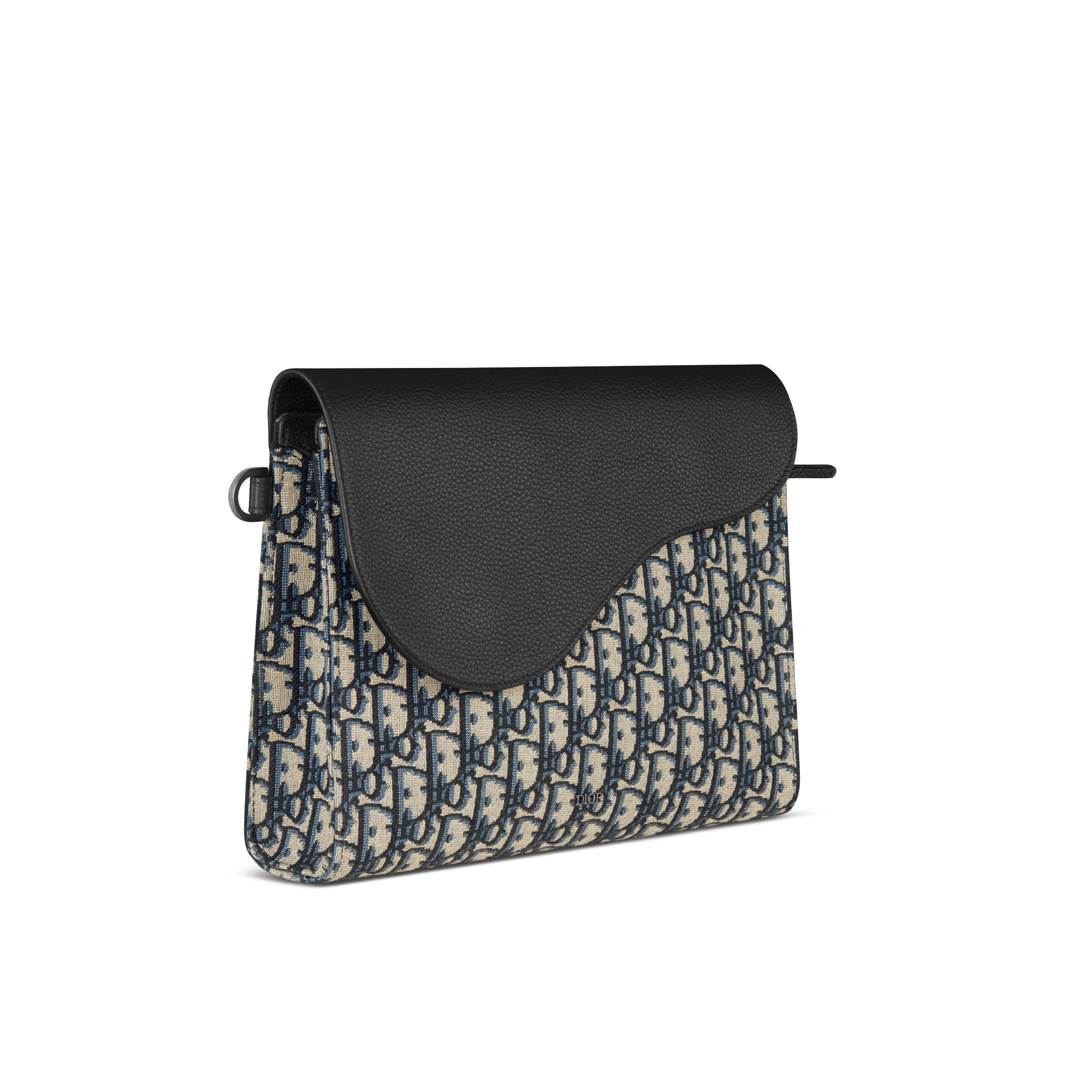 Clutch pochette triangular A5 Saddle Jacquard Dior Oblique bege e preto com couro de vitelo granulado preto E03