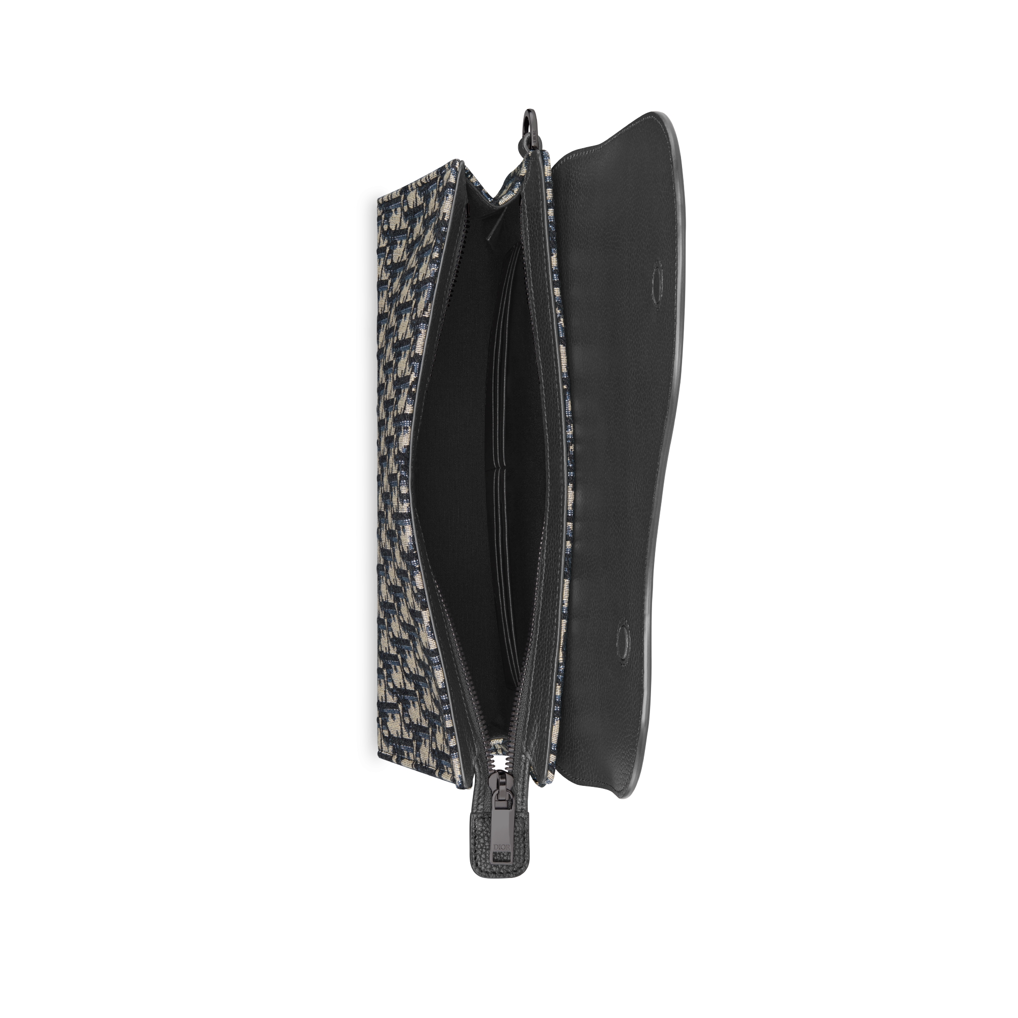 Clutch pochette triangular A5 Saddle Jacquard Dior Oblique bege e preto com couro de vitelo granulado preto E06