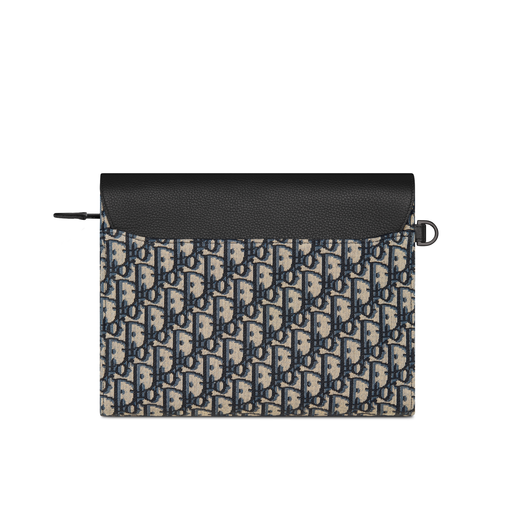 Clutch pochette triangular A5 Saddle Jacquard Dior Oblique bege e preto com couro de vitelo granulado preto E08