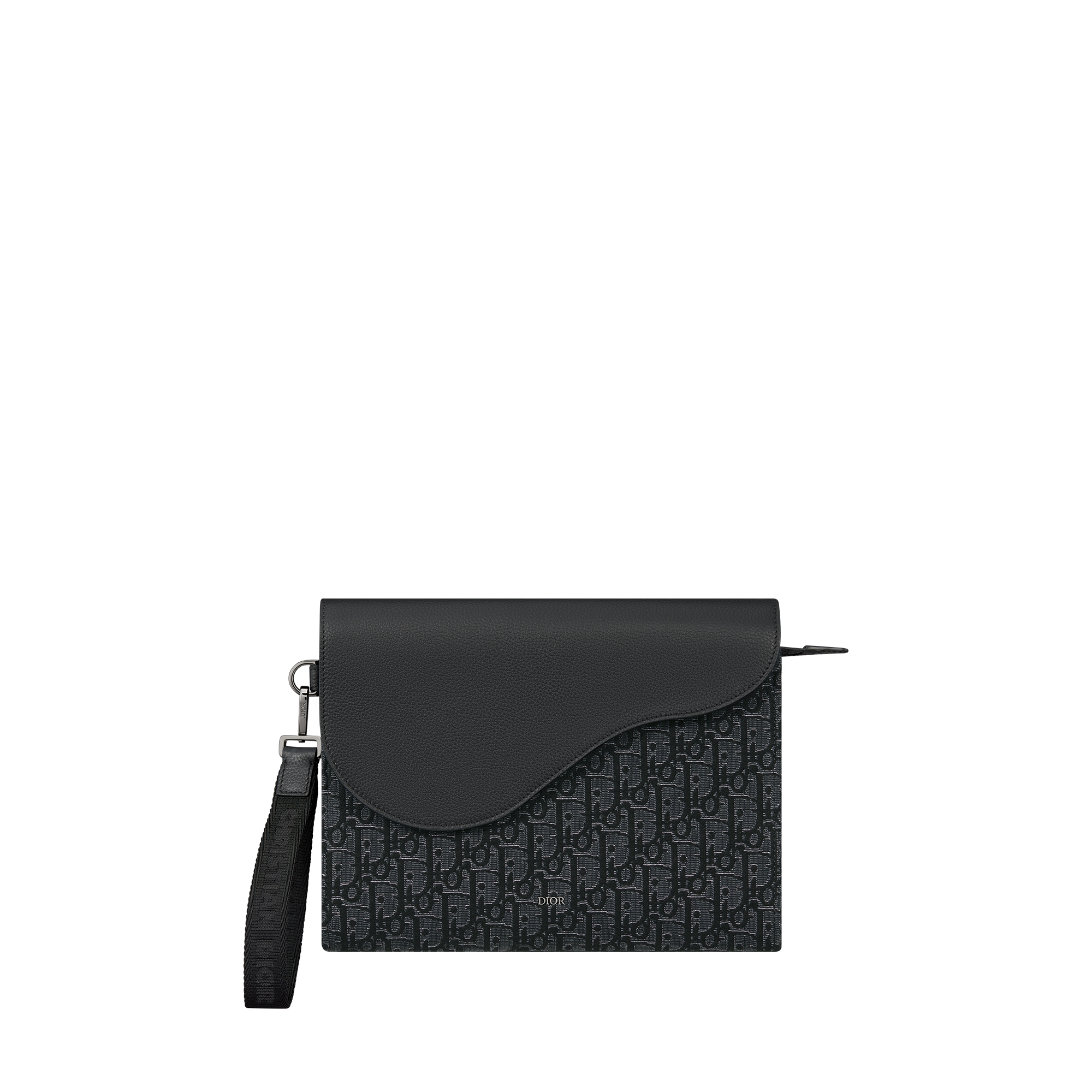 Saddle A5 Triangle Pouch Silver-Tone Metallic Dior Oblique Jacquard and Black Grained Calfskin E01