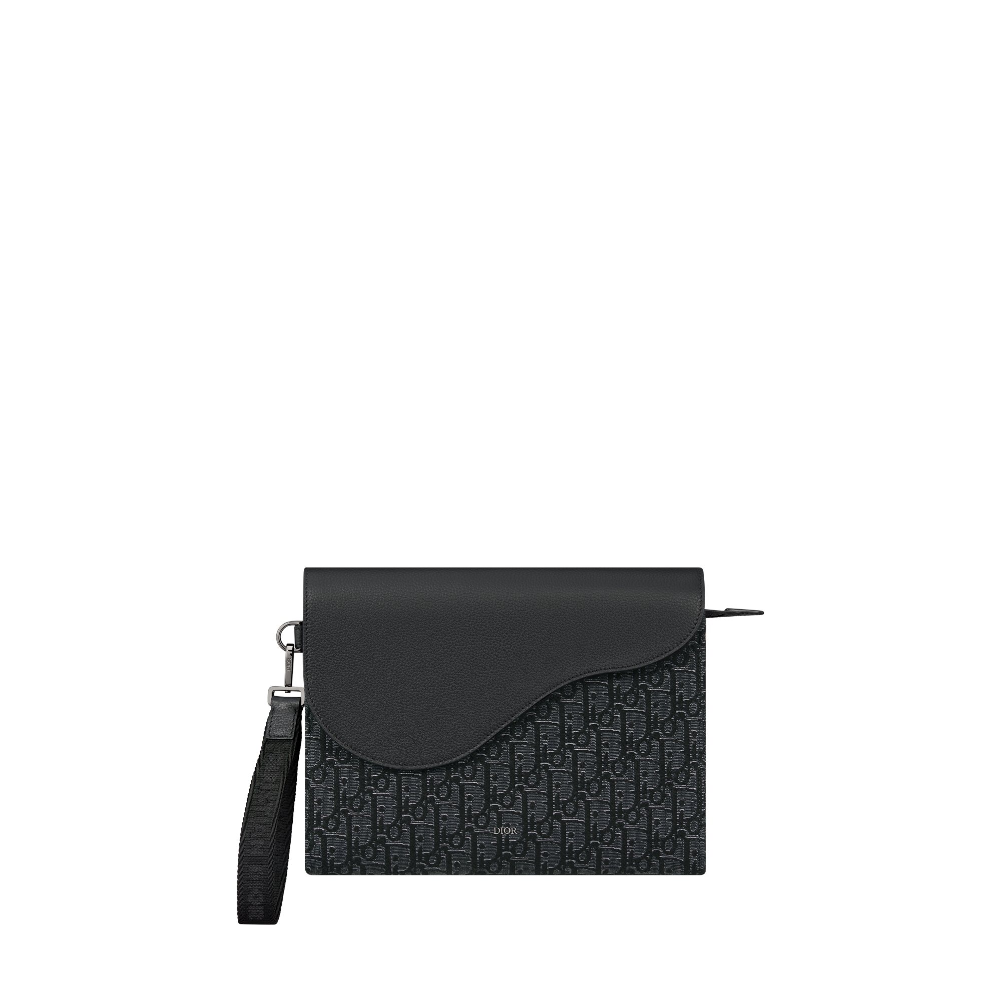Saddle A5 Triangle Pouch Silver-Tone Metallic Dior Oblique Jacquard and Black Grained Calfskin E01