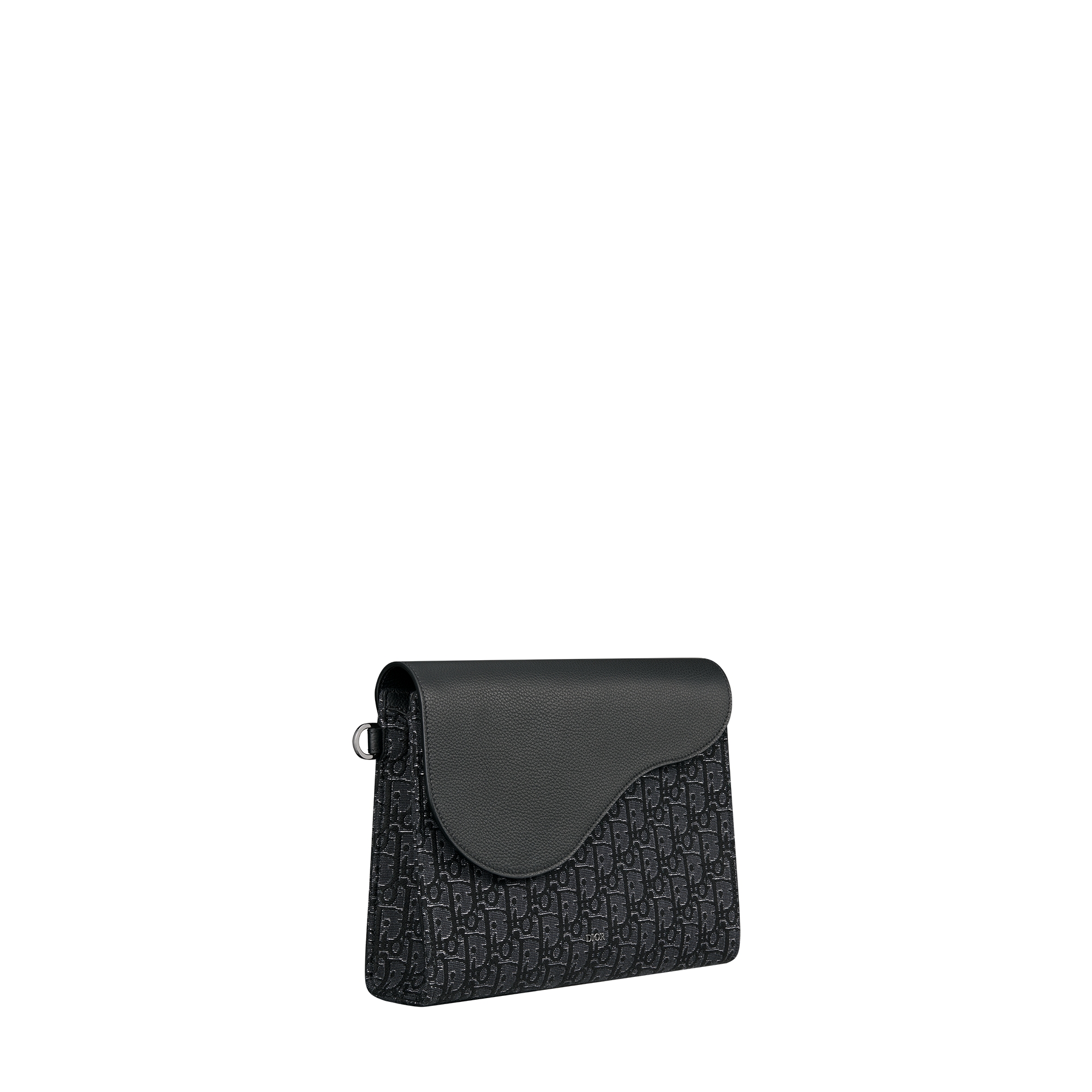 Saddle A5 Triangle Pouch Silver-Tone Metallic Dior Oblique Jacquard and Black Grained Calfskin E03
