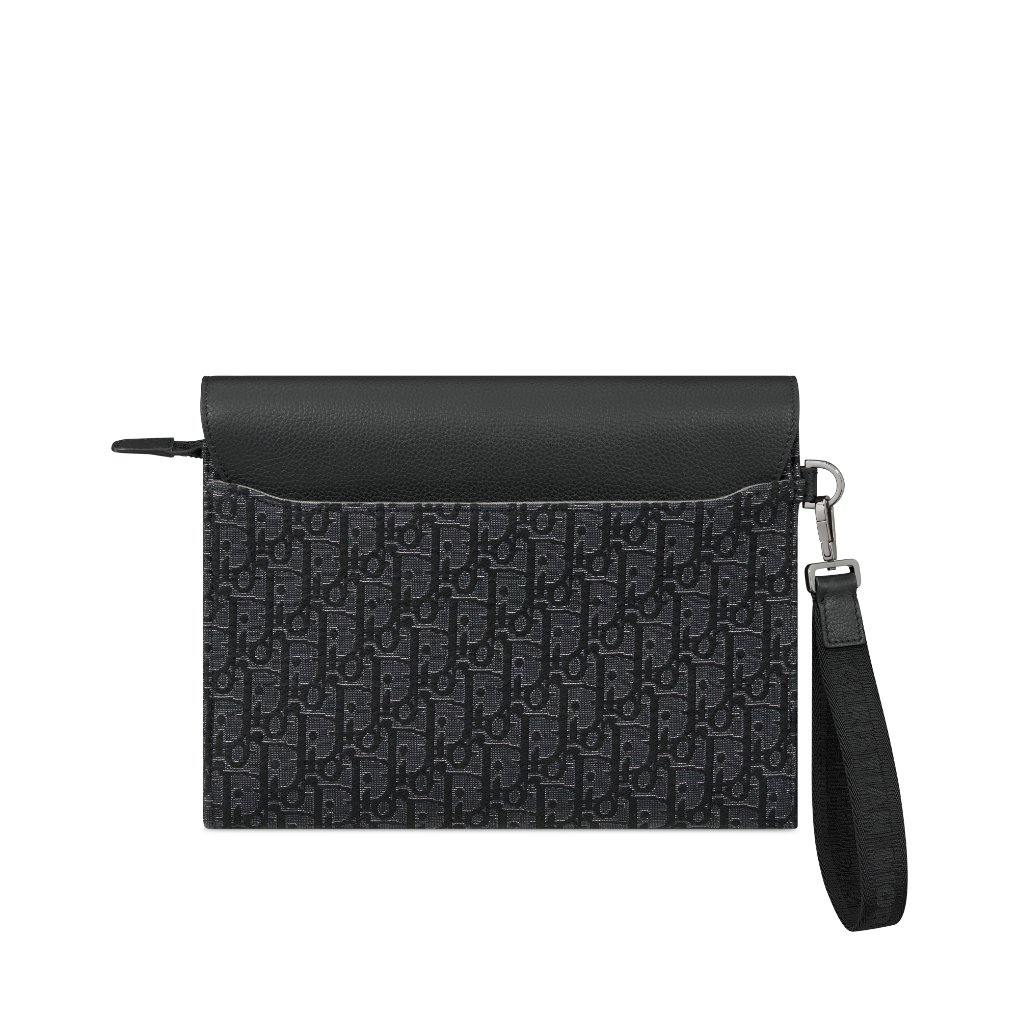 Saddle A5 트라이앵글 파우치 실버 톤 메탈릭 Dior Oblique 자카드 & 블랙 그레인 송아지 가죽 E08