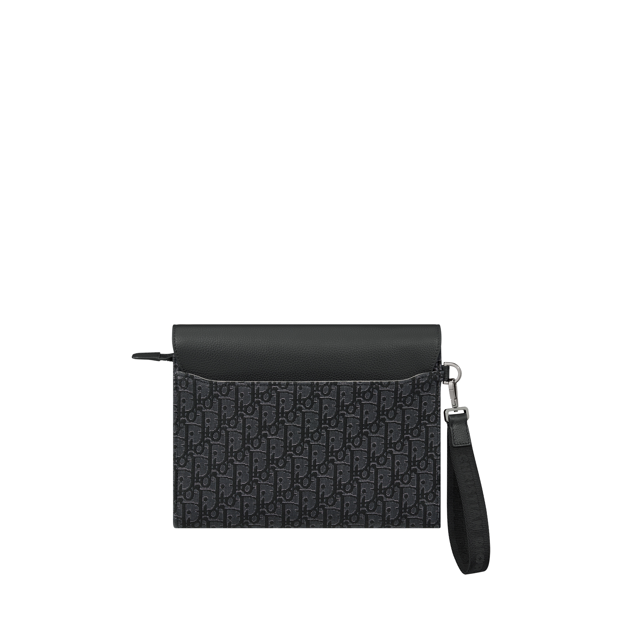 Saddle A5 Triangle Pouch Silver-Tone Metallic Dior Oblique Jacquard and Black Grained Calfskin E08