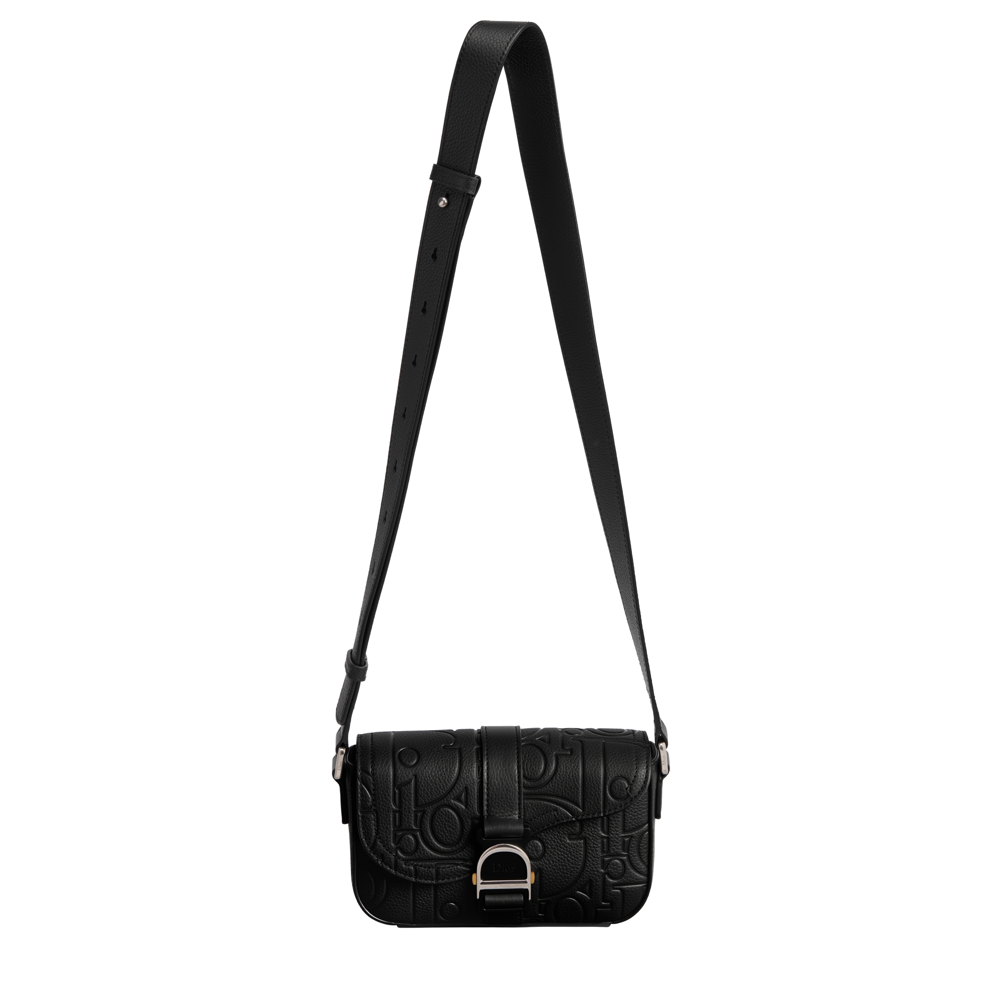 Mini Saddle Heritage Messenger Bag with Flap Black Dior Gravity Leather E07