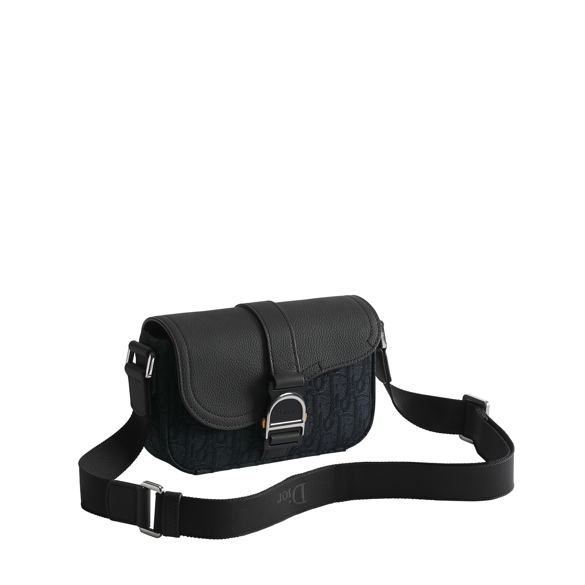 Mini Saddle Heritage Messenger Bag with Flap Black Dior Oblique Jacquard and Black Grained Calfskin E03