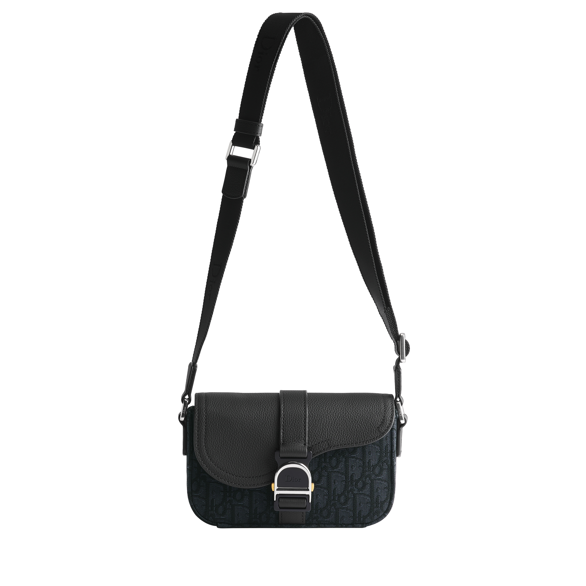 Mini Saddle Heritage Messenger Bag with Flap Black Dior Oblique Jacquard and Black Grained Calfskin E07