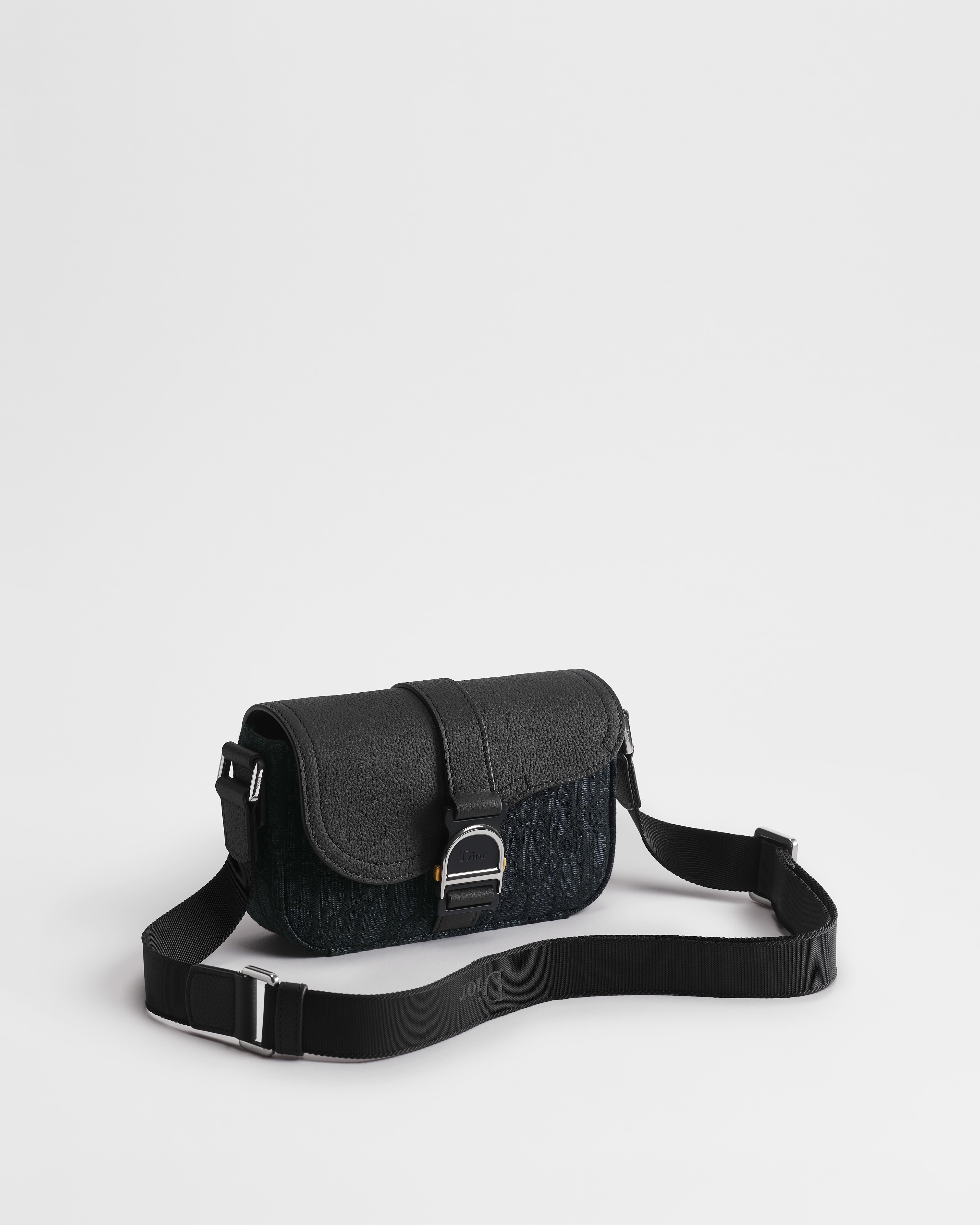 Mini Saddle Heritage Messenger Bag with Flap Black Dior Oblique Jacquard and Black Grained Calfskin E03