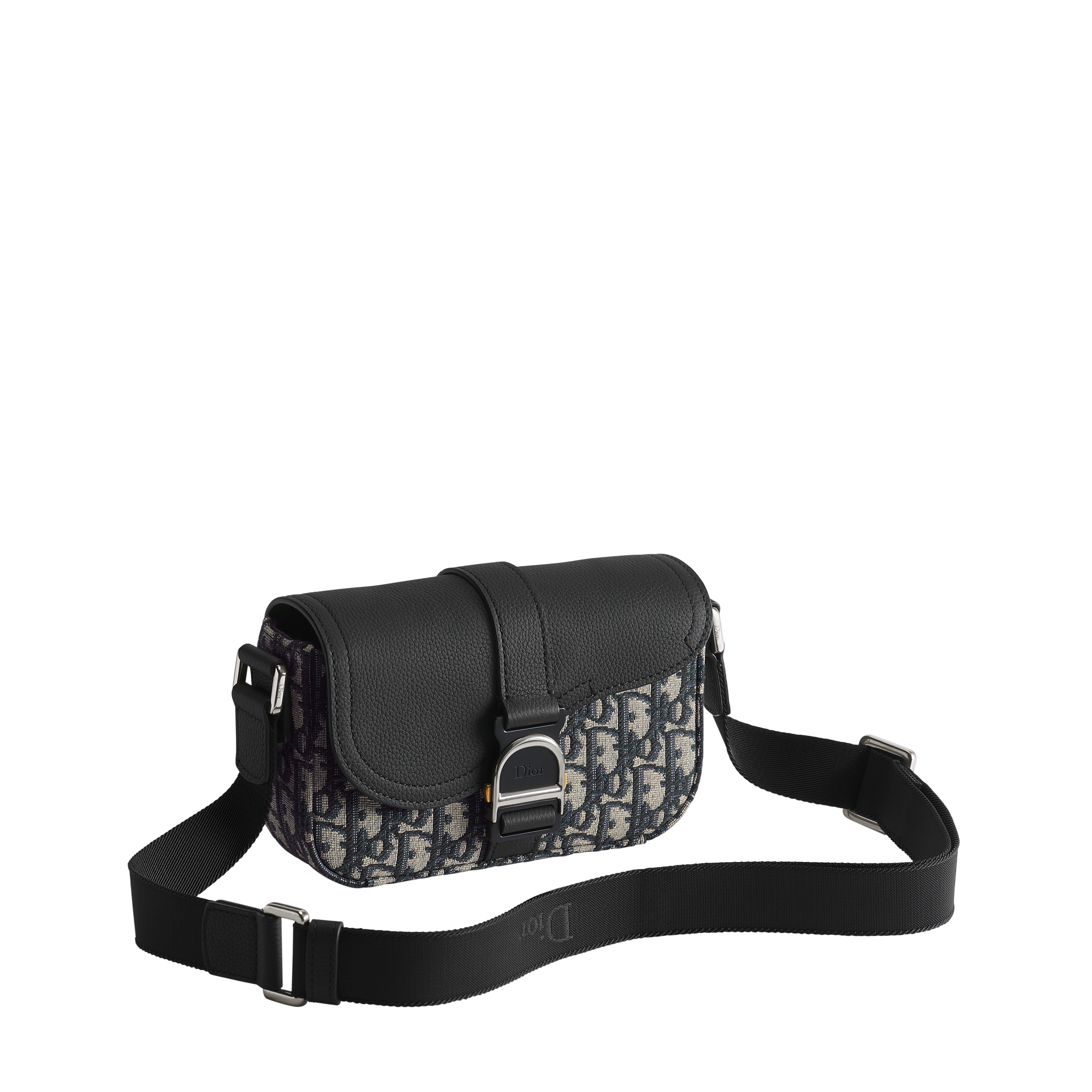 Mini Saddle Heritage Messenger Bag with Flap Beige and Black Dior Oblique Jacquard with Black Grained Calfskin E03