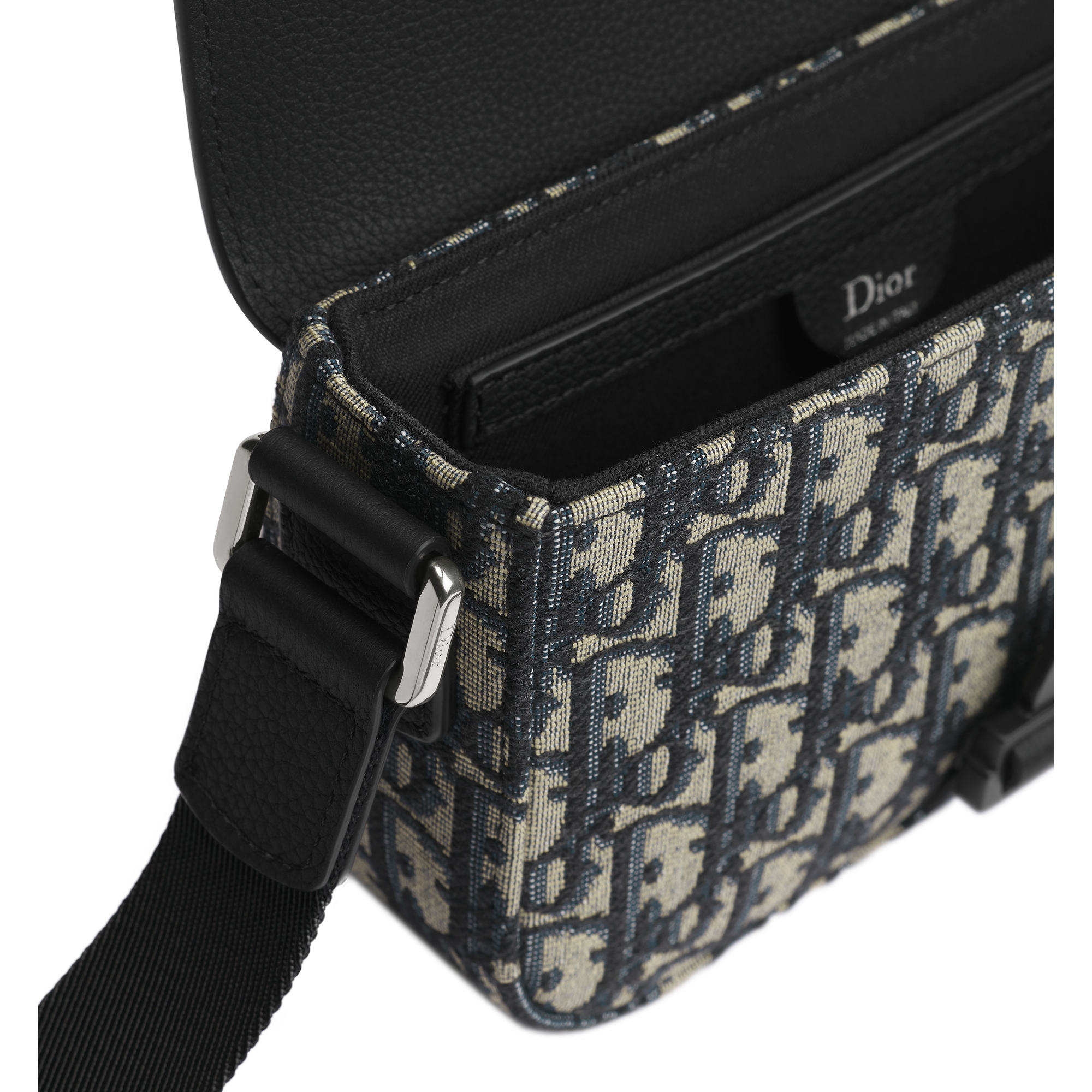 Mini Saddle Heritage Messenger Bag with Flap Beige and Black Dior Oblique Jacquard with Black Grained Calfskin E06
