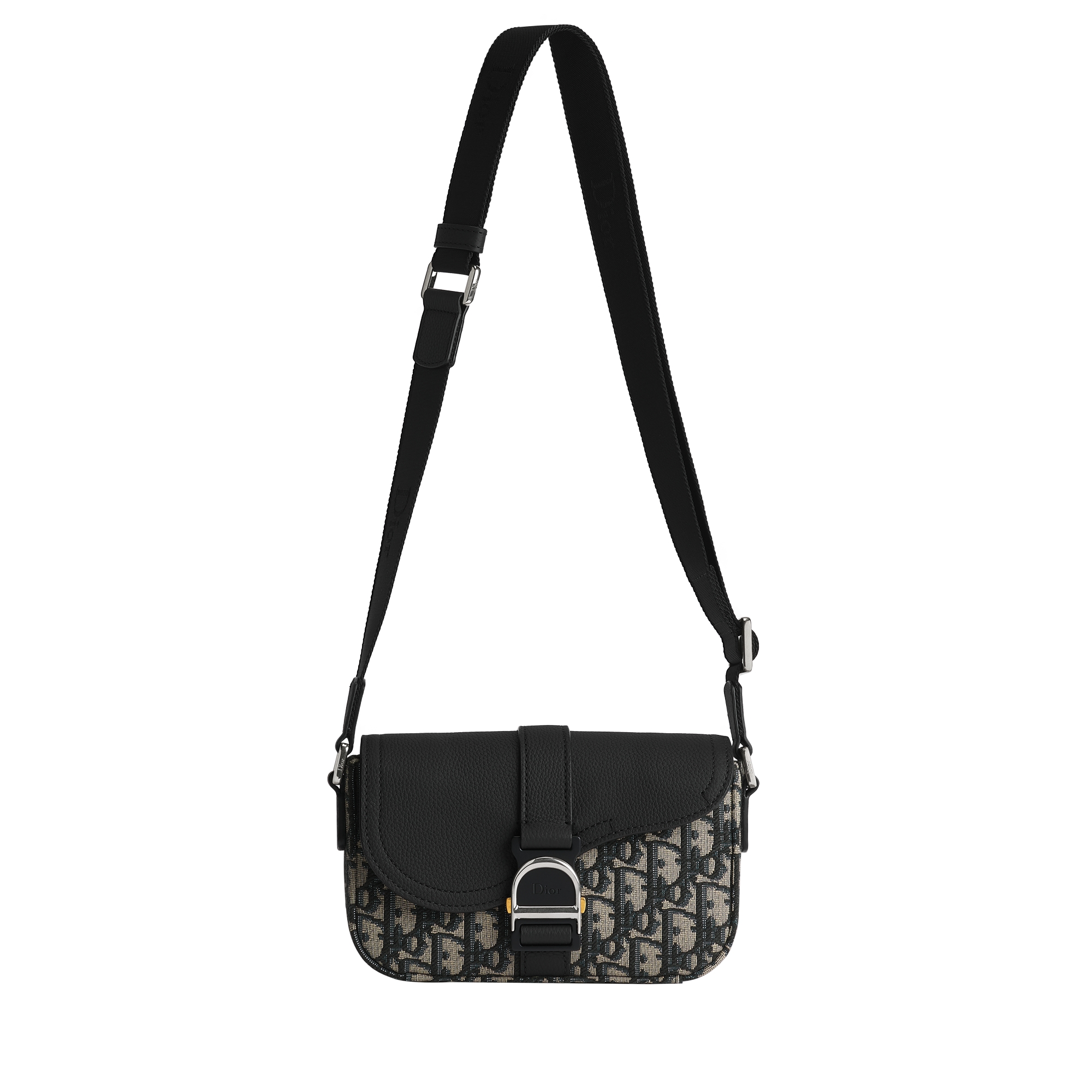 Mini Saddle Heritage Messenger Bag with Flap Beige and Black Dior Oblique Jacquard with Black Grained Calfskin E07
