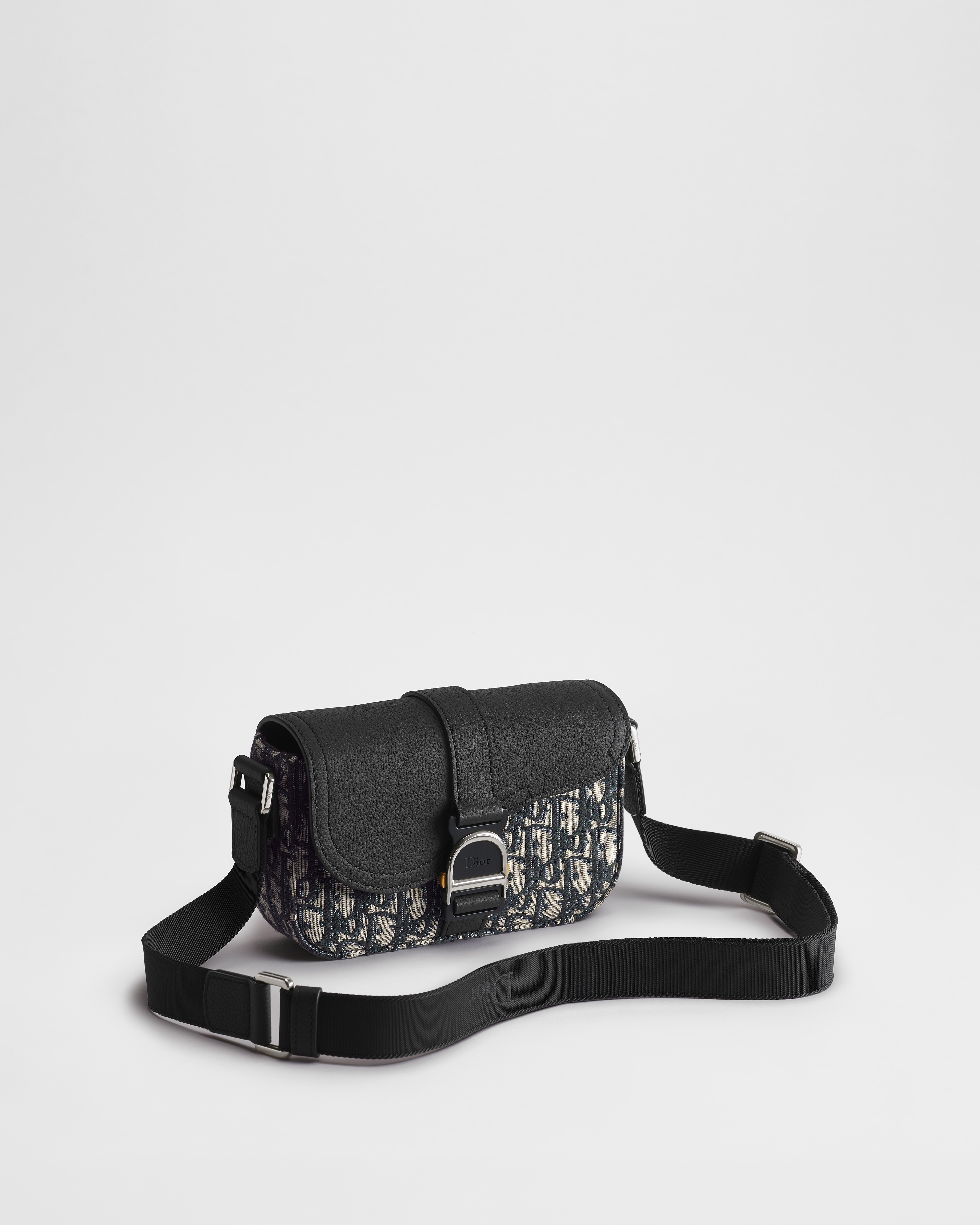 Mini Saddle Heritage Messenger Bag with Flap Beige and Black Dior Oblique Jacquard with Black Grained Calfskin E03