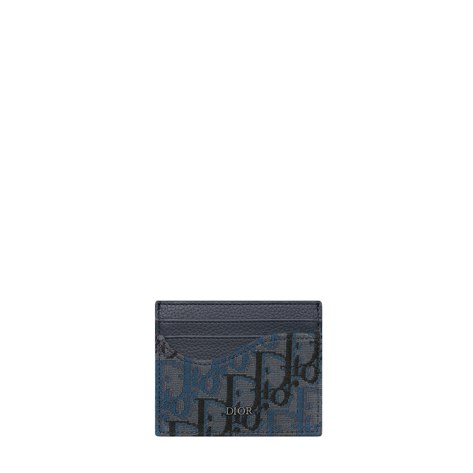 Saddle Card Holder Deep Blue Grained Calfskin and Deep Blue Dior Oblique Trio Jacquard Marquetry E01
