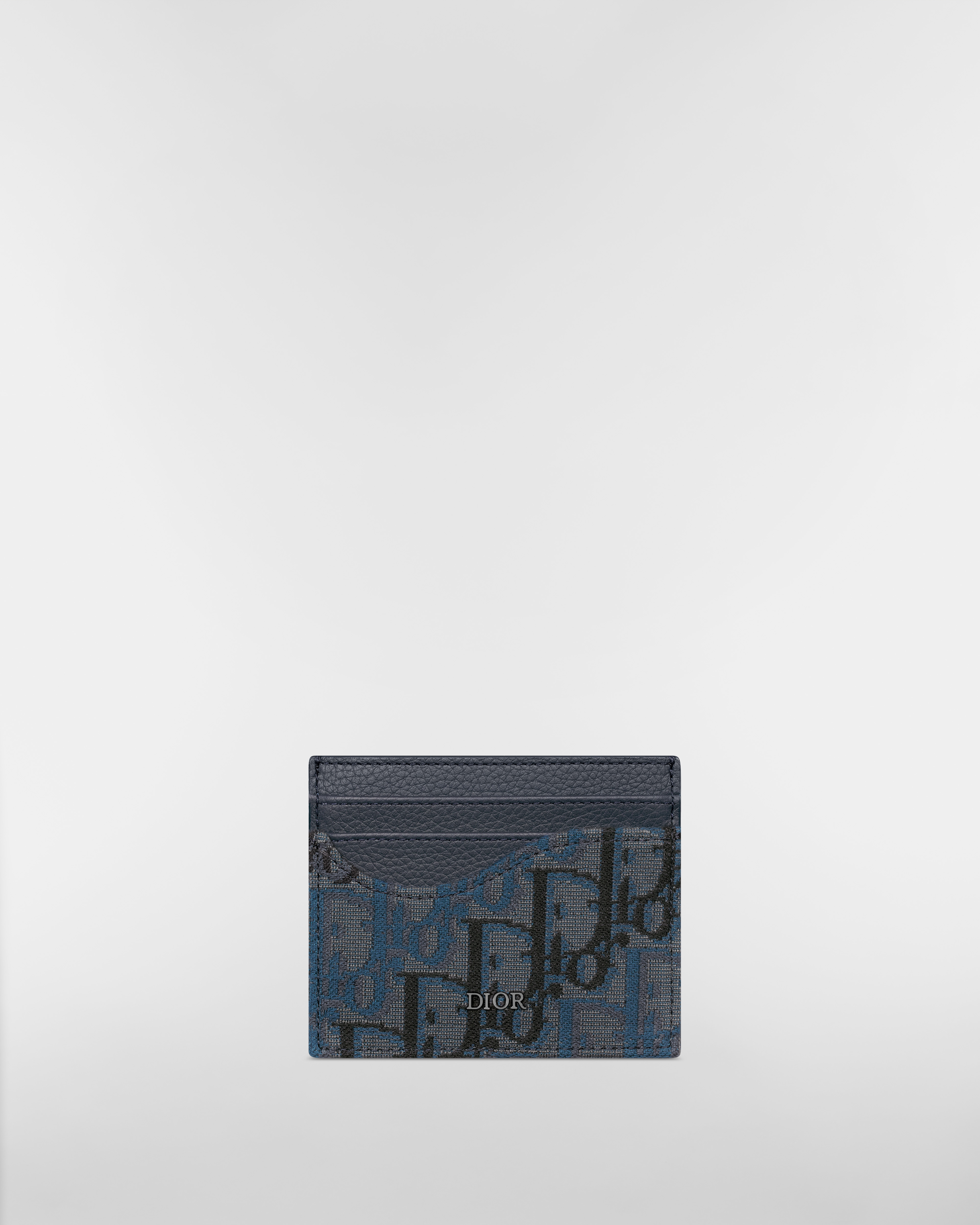 Saddle Card Holder Deep Blue Grained Calfskin and Deep Blue Dior Oblique Trio Jacquard Marquetry E01