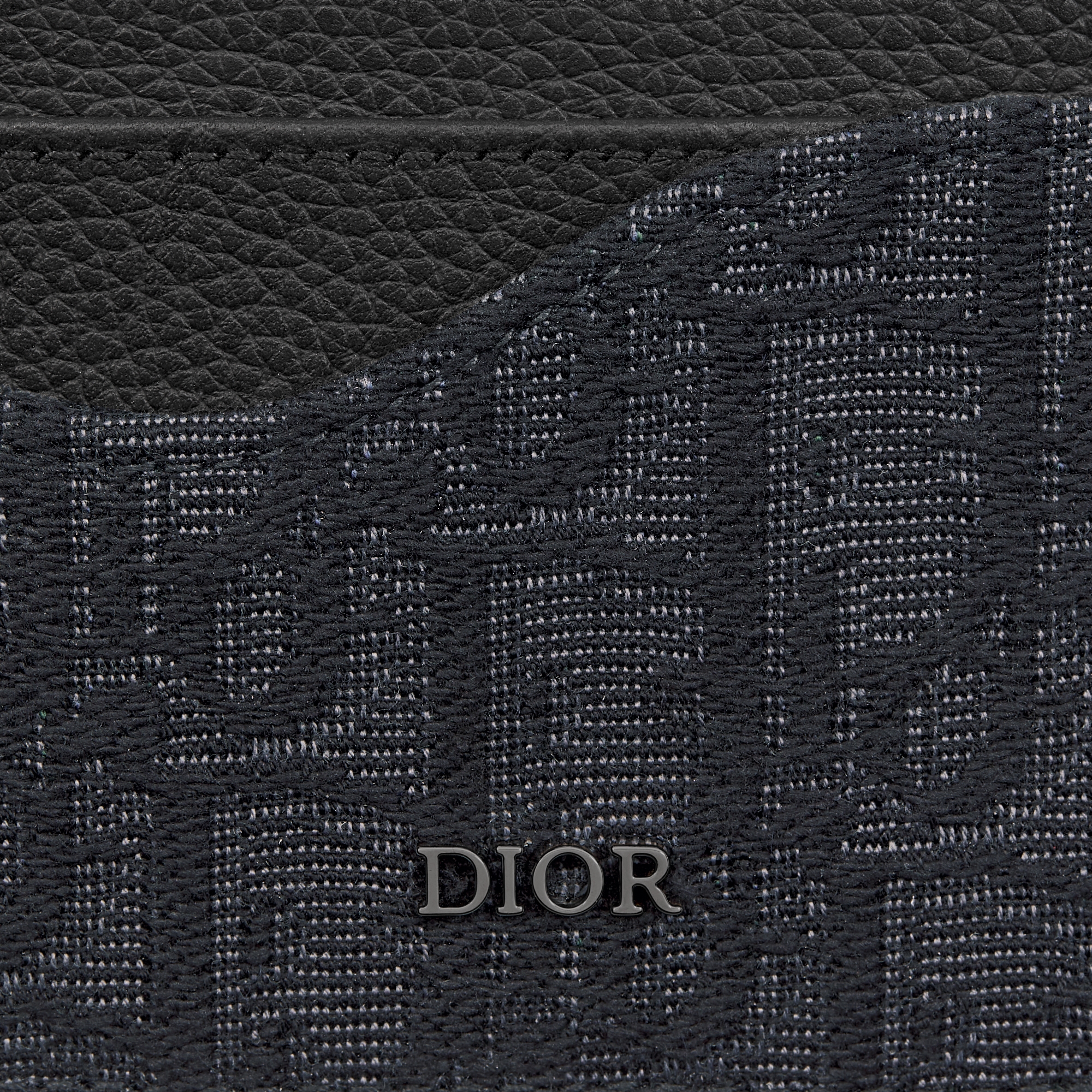 Porte-cartes Saddle Marqueterie de cuir de veau grainé noir et toile jacquard Dior Oblique noir E09