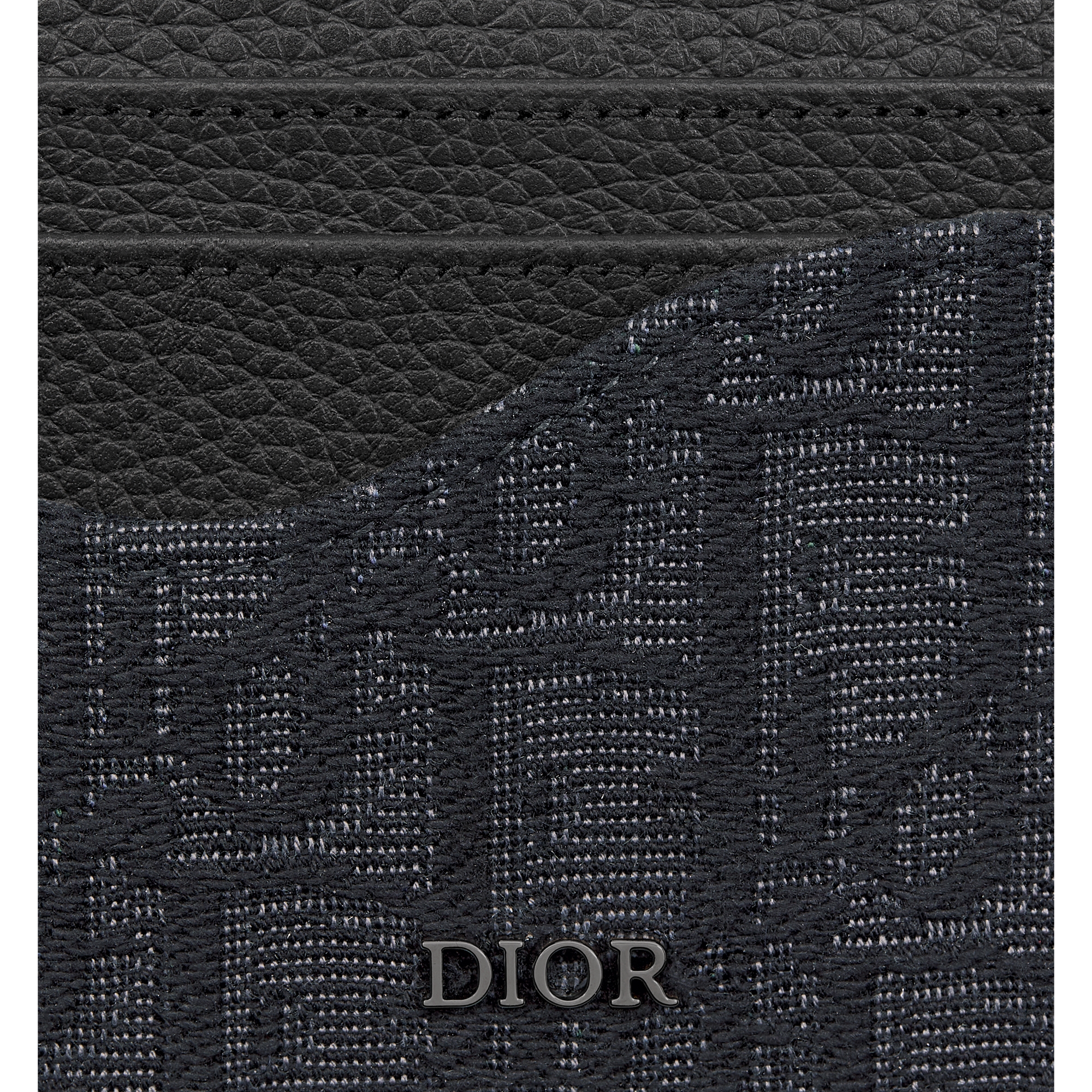 Saddle Card Holder Black Grained Calfskin Marquetry and Black Dior Oblique Jacquard E09