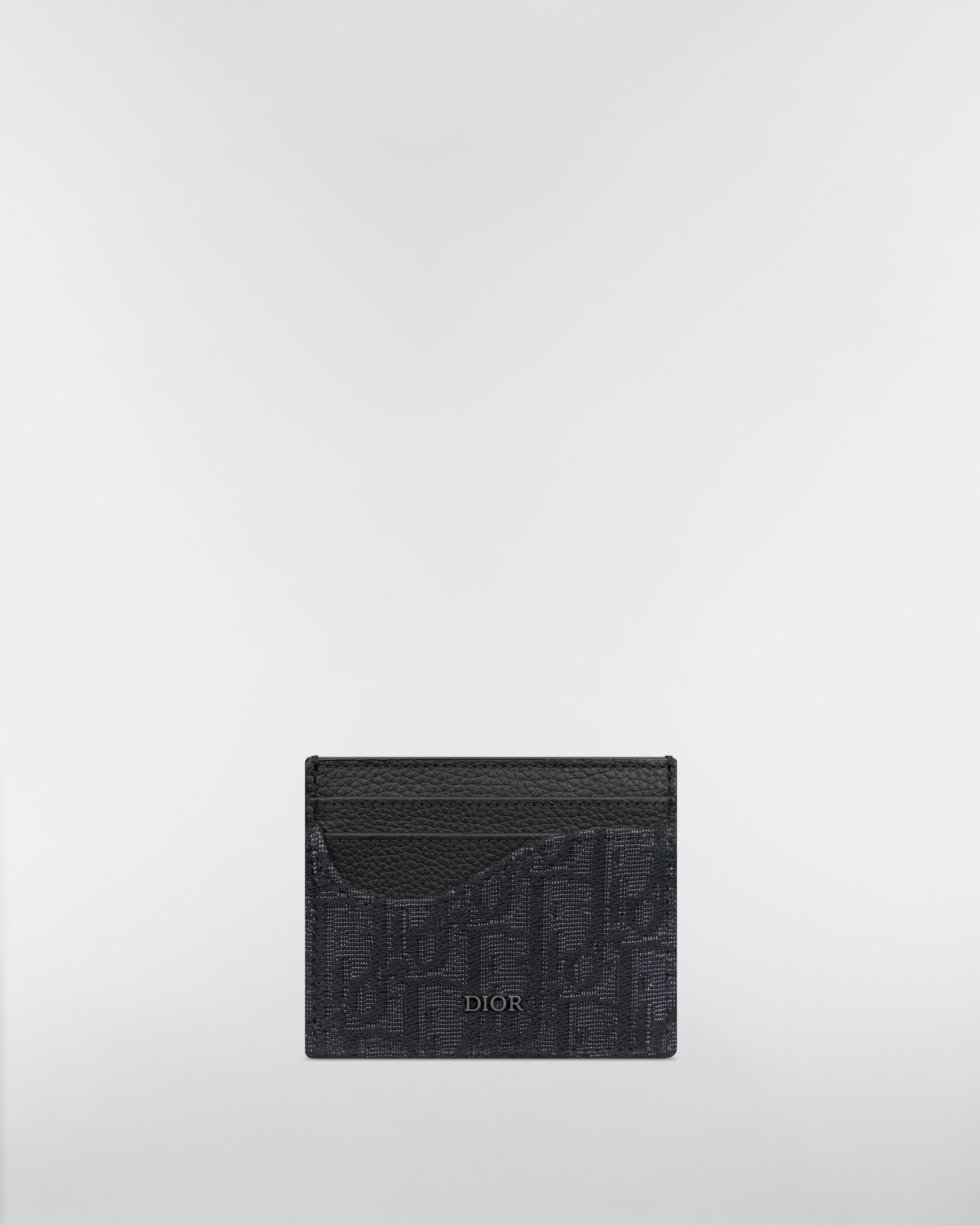 Saddle Card Holder Black Grained Calfskin Marquetry and Black Dior Oblique Jacquard