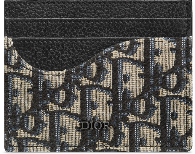 Saddle Card Holder Black Grained Calfskin Marquetry with Beige and Black Dior Oblique Jacquard DIOR