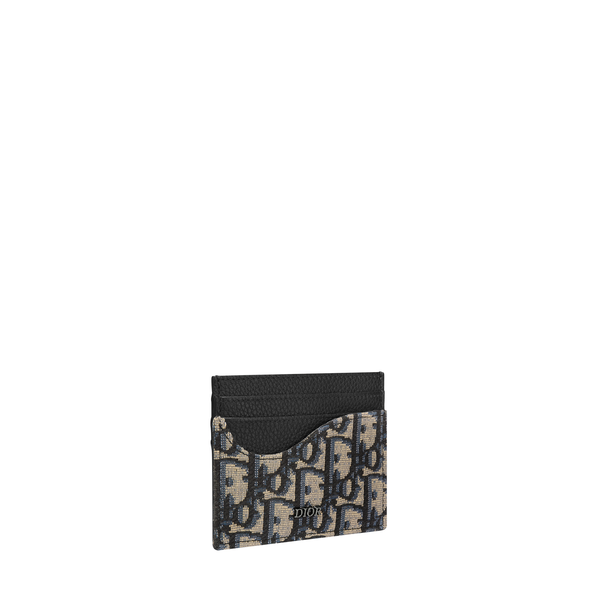 Saddle Card Holder Black Grained Calfskin Marquetry with Beige and Black Dior Oblique Jacquard E03