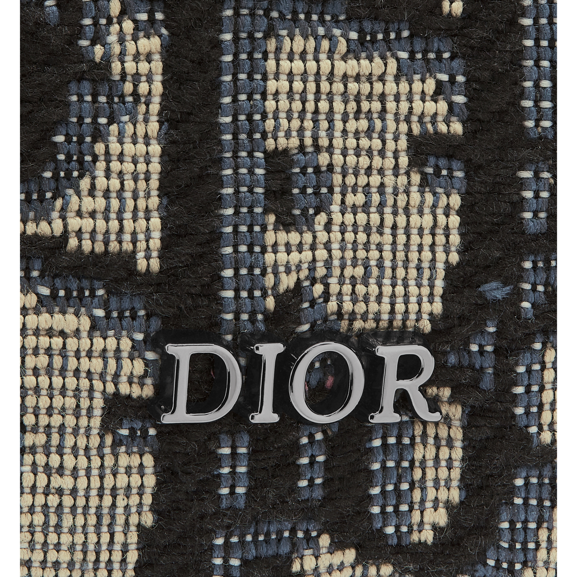 Saddle Card Holder Black Grained Calfskin Marquetry with Beige and Black Dior Oblique Jacquard E09