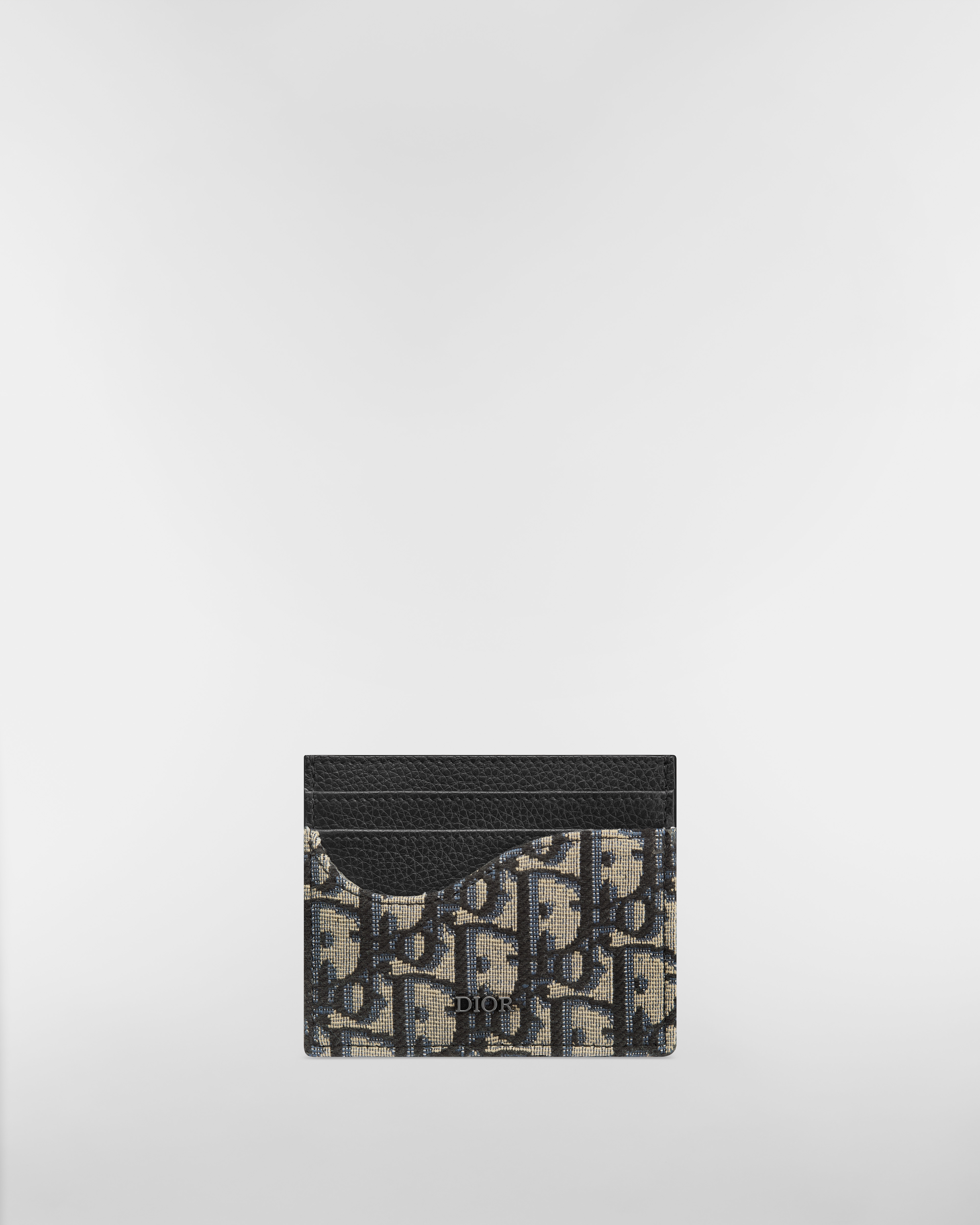 Porta-cartões Saddle Marchetaria em couro de vitelo granulado preto com jacquard Dior Oblique bege e preto E01