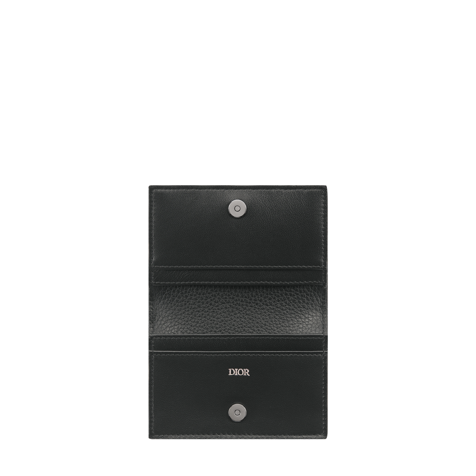 Saddle Business Card Holder Black Grained Calfskin Marquetry and Black Dior Oblique Jacquard E07