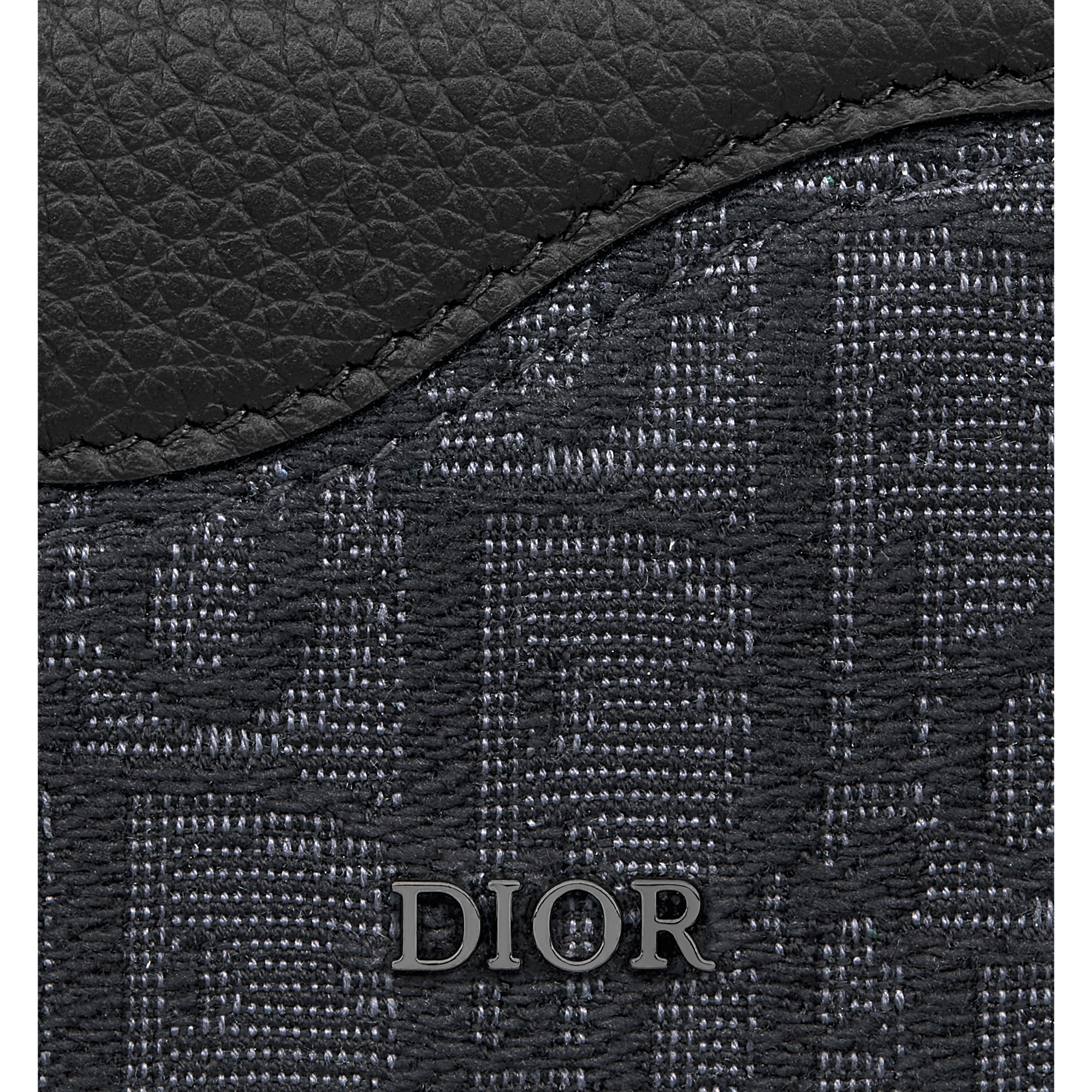 Saddle Business Card Holder Black Grained Calfskin Marquetry and Black Dior Oblique Jacquard E09