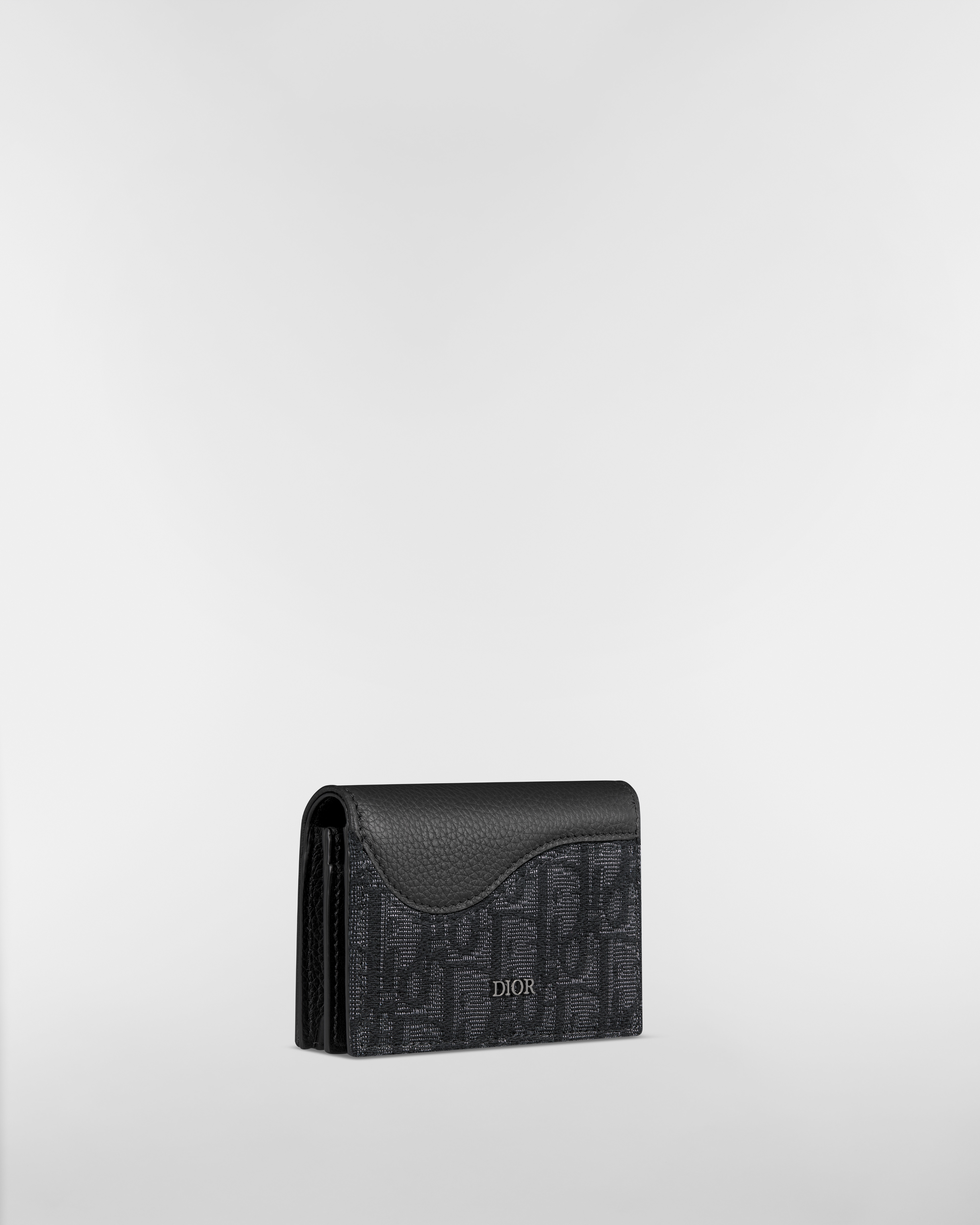 Saddle Business Card Holder Black Grained Calfskin Marquetry and Black Dior Oblique Jacquard E03