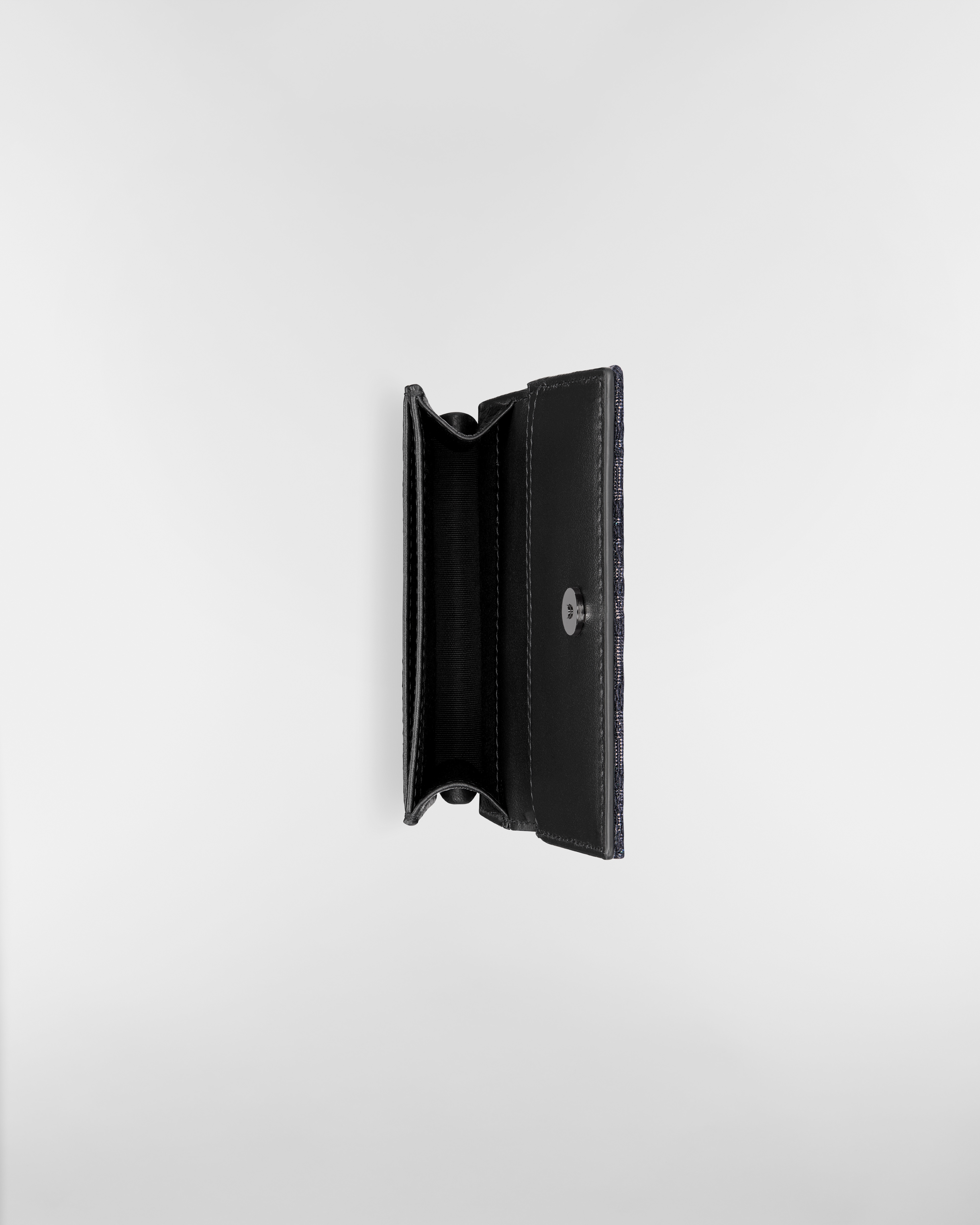 Saddle Business Card Holder Black Grained Calfskin Marquetry and Black Dior Oblique Jacquard E06