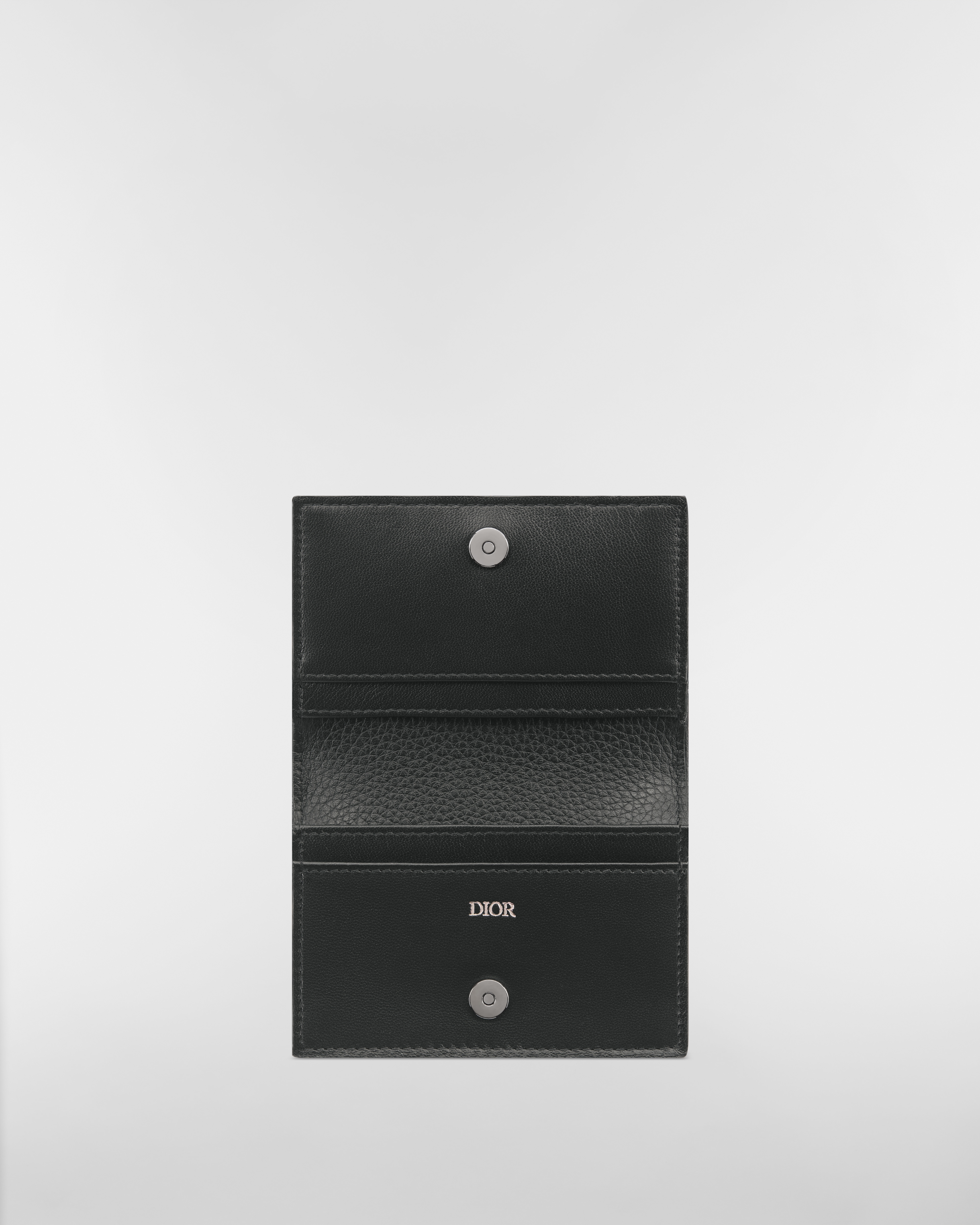 Saddle Business Card Holder Black Grained Calfskin Marquetry and Black Dior Oblique Jacquard E07